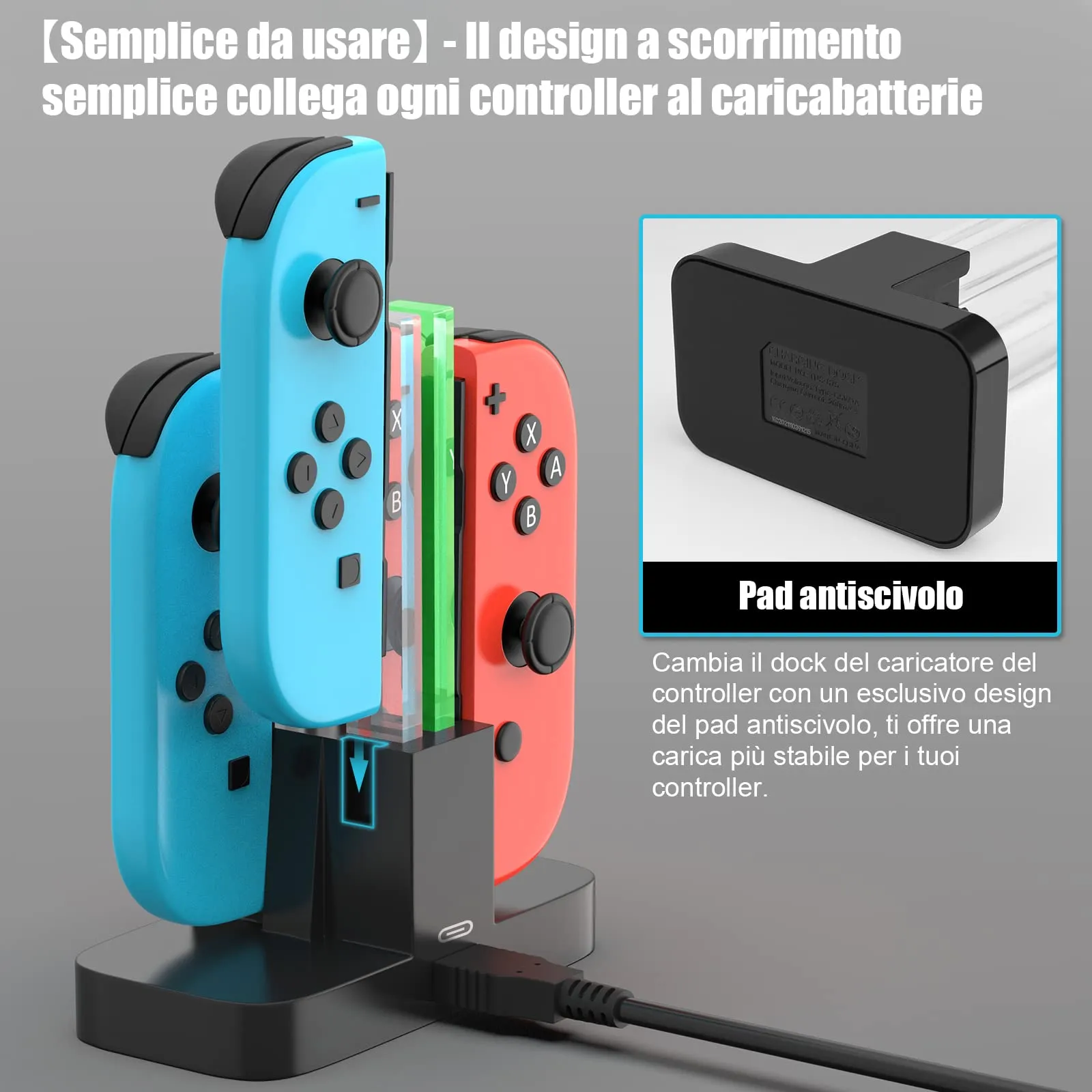 Diyife Stazione di Ricarica 4 in 1 per Nintendo Switch Joy-Con con Porta USB-C e Indicatore LED, Verde - immagine 6