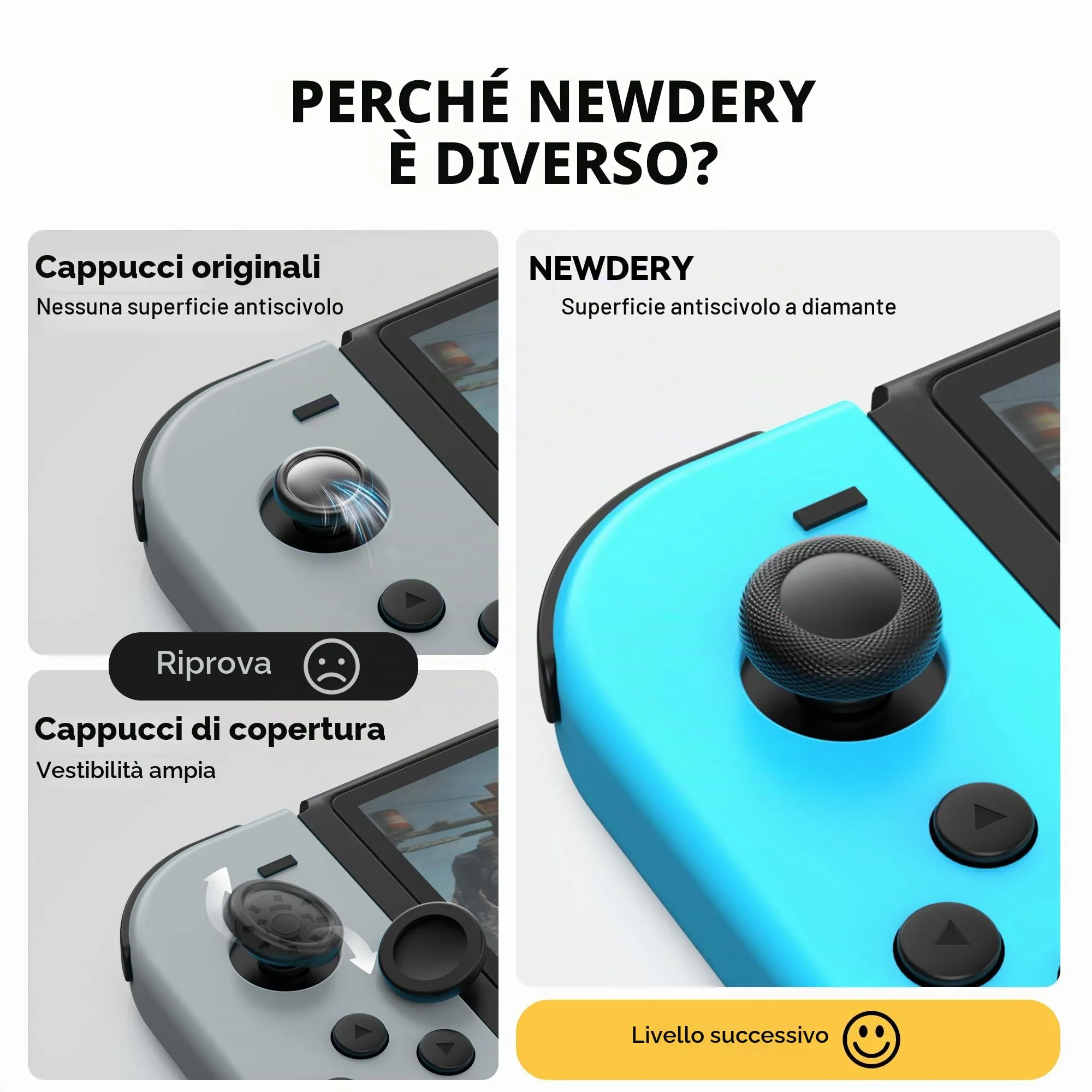 NEWDERY Tappi Joystick per Nintendo Switch, OLED e Lite, Nero, 10 Pezzi - immagine 4