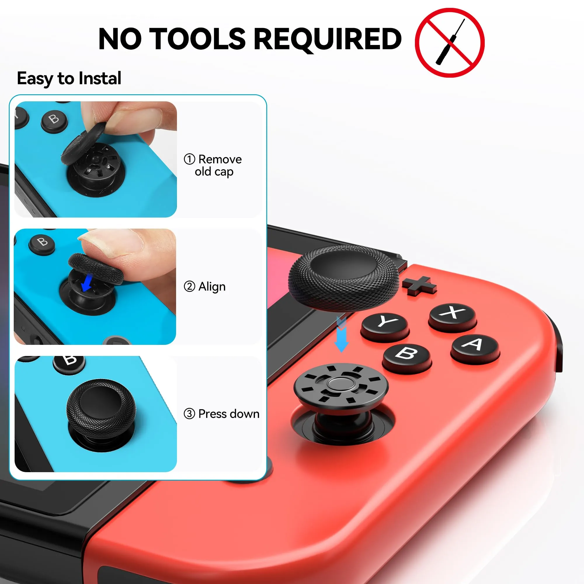 NEWDERY Tappi Joystick per Nintendo Switch, OLED e Lite, Nero, 10 Pezzi - immagine 5
