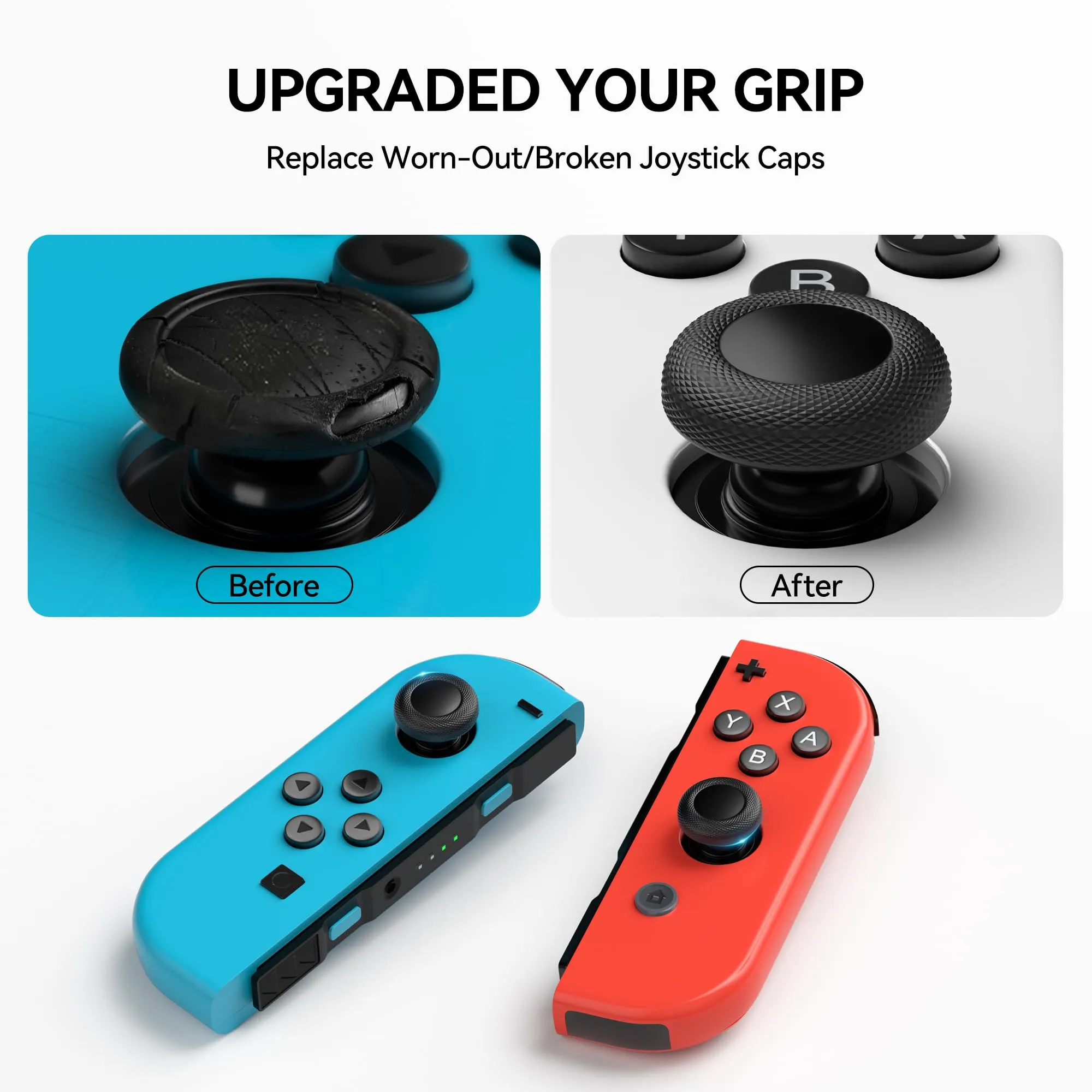 NEWDERY Tappi Joystick per Nintendo Switch, OLED e Lite, Nero, 10 Pezzi - immagine 6
