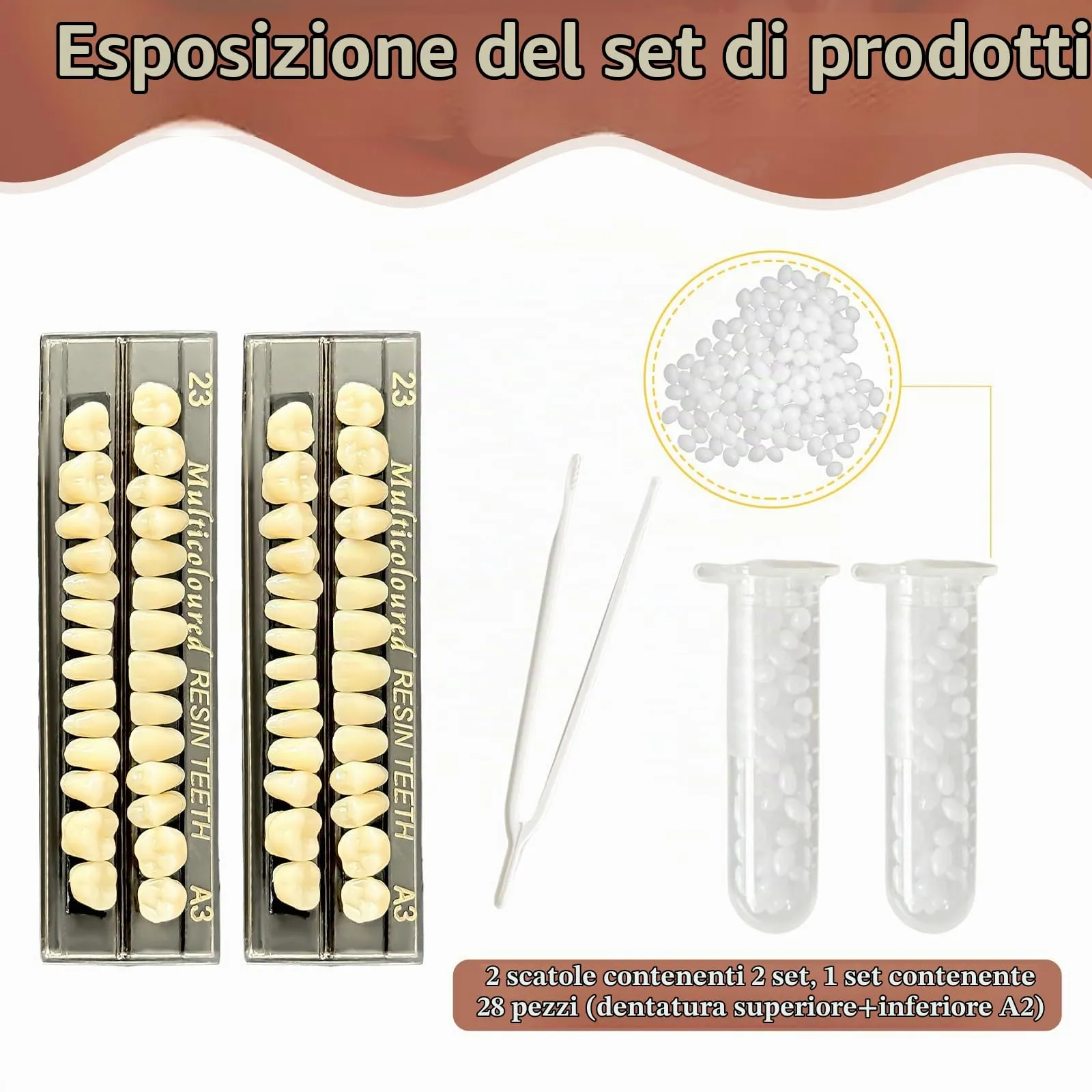 Ceonam Denti Finti in Resina Acrilica, 2 Set Completi, Tonalità A3, 56 Pezzi - immagine 2