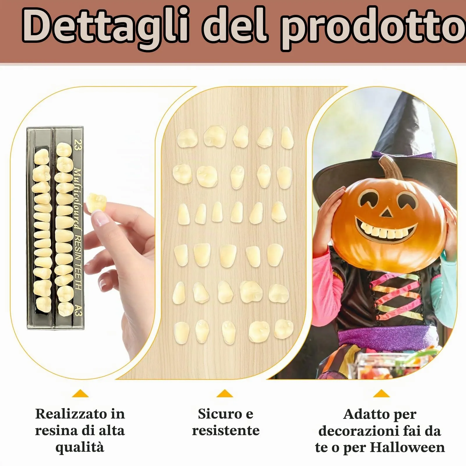 Ceonam Denti Finti in Resina Acrilica, 2 Set Completi, Tonalità A3, 56 Pezzi - immagine 3