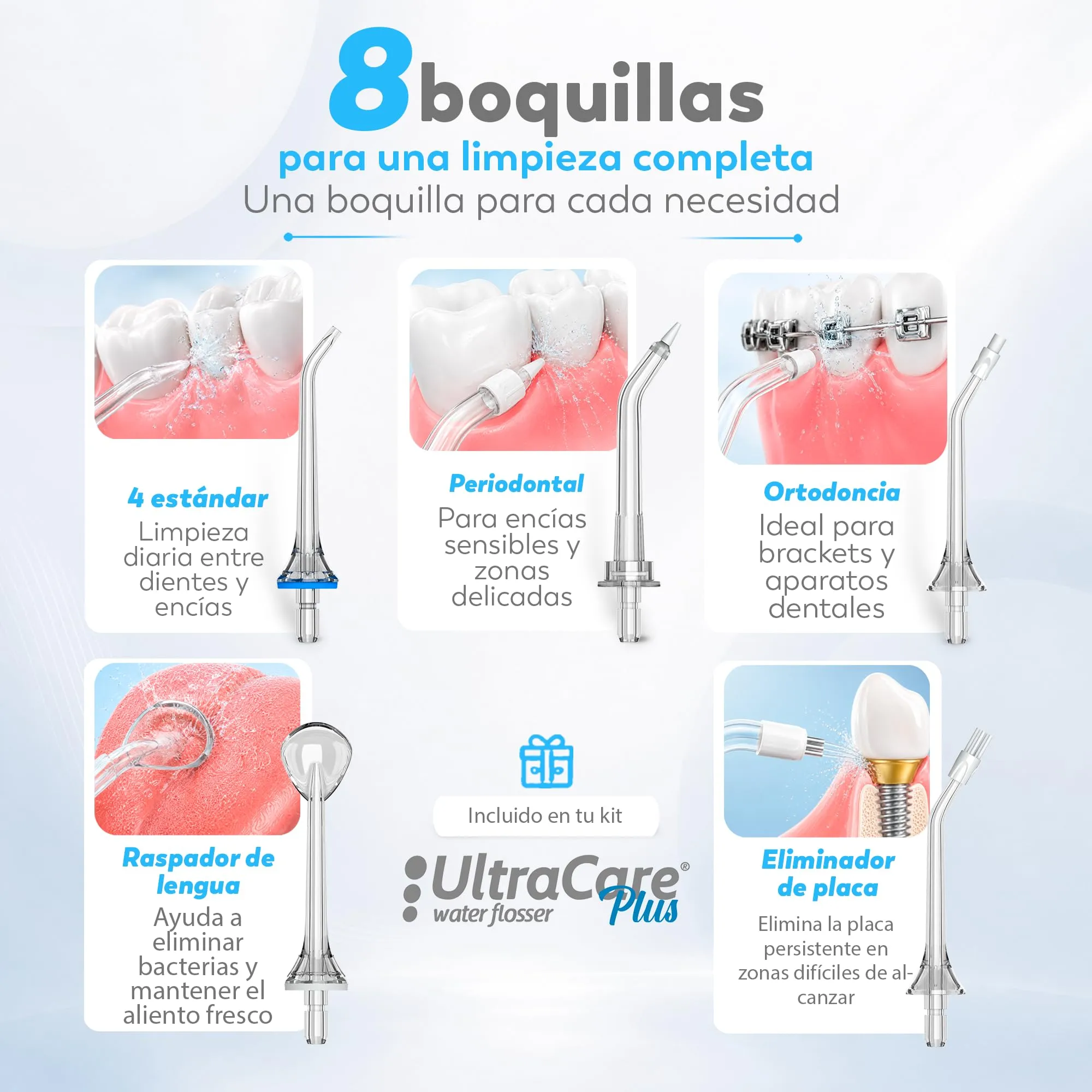 Boston Tech Aquapik UltraCare Irrigatore Orale Wireless, Idropulsore Dentale Portatile USB-C, 8 Ugelli, Serbatoio 300 ml, IPX7 - immagine 4