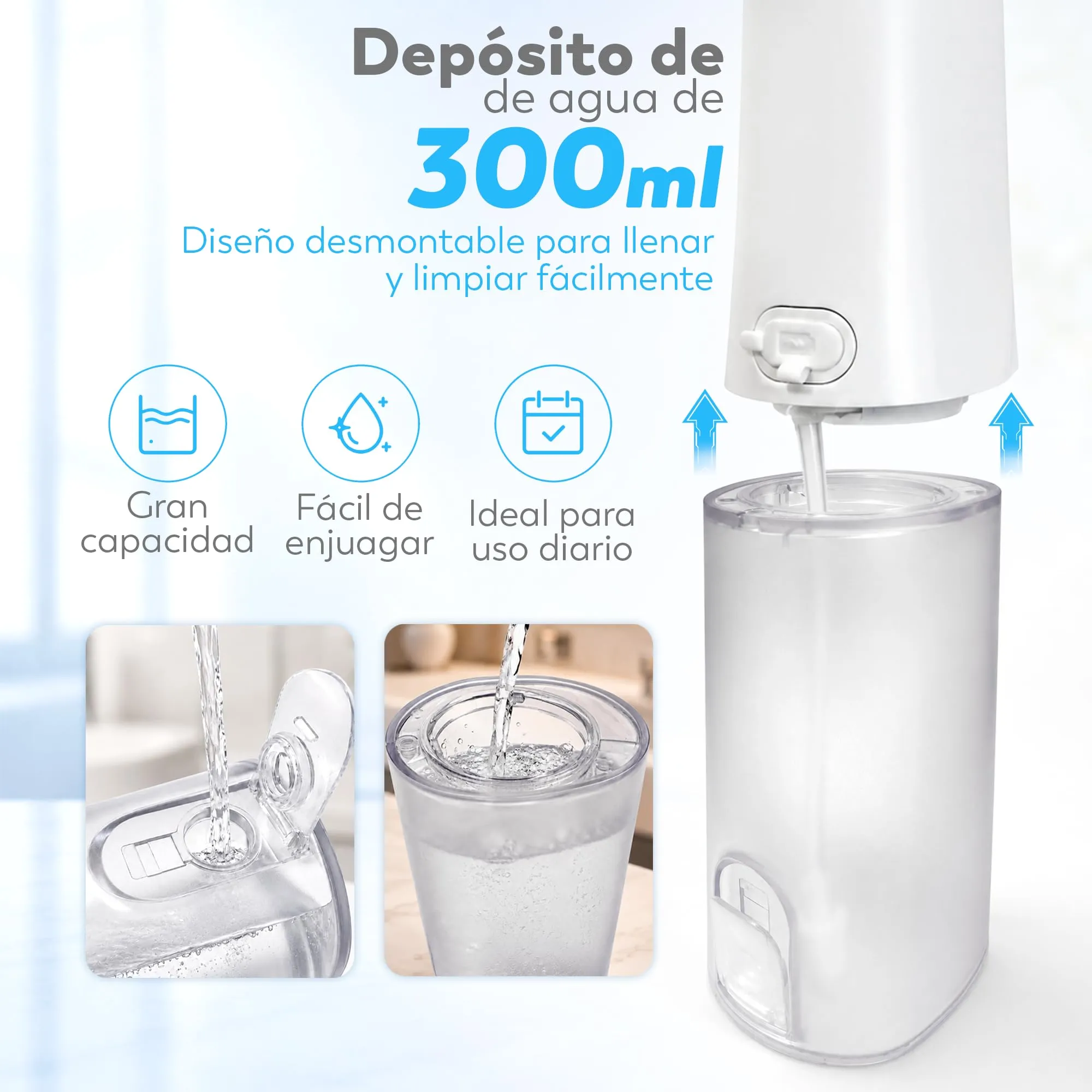 Boston Tech Aquapik UltraCare Irrigatore Orale Wireless, Idropulsore Dentale Portatile USB-C, 8 Ugelli, Serbatoio 300 ml, IPX7 - immagine 6