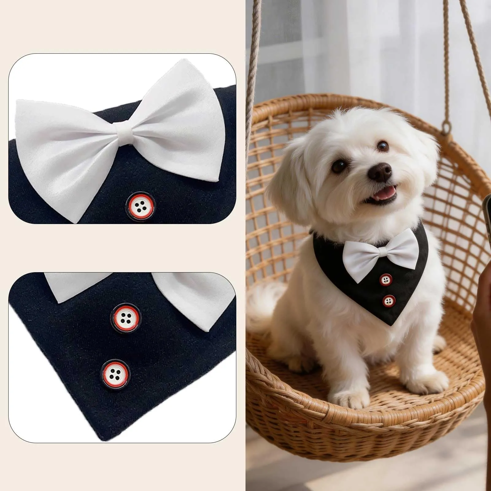 ARYIMYDP Bandana per Cani stile Smoking con Papillon, Cotone Regolabile per Cani Piccoli e Medi - immagine 3