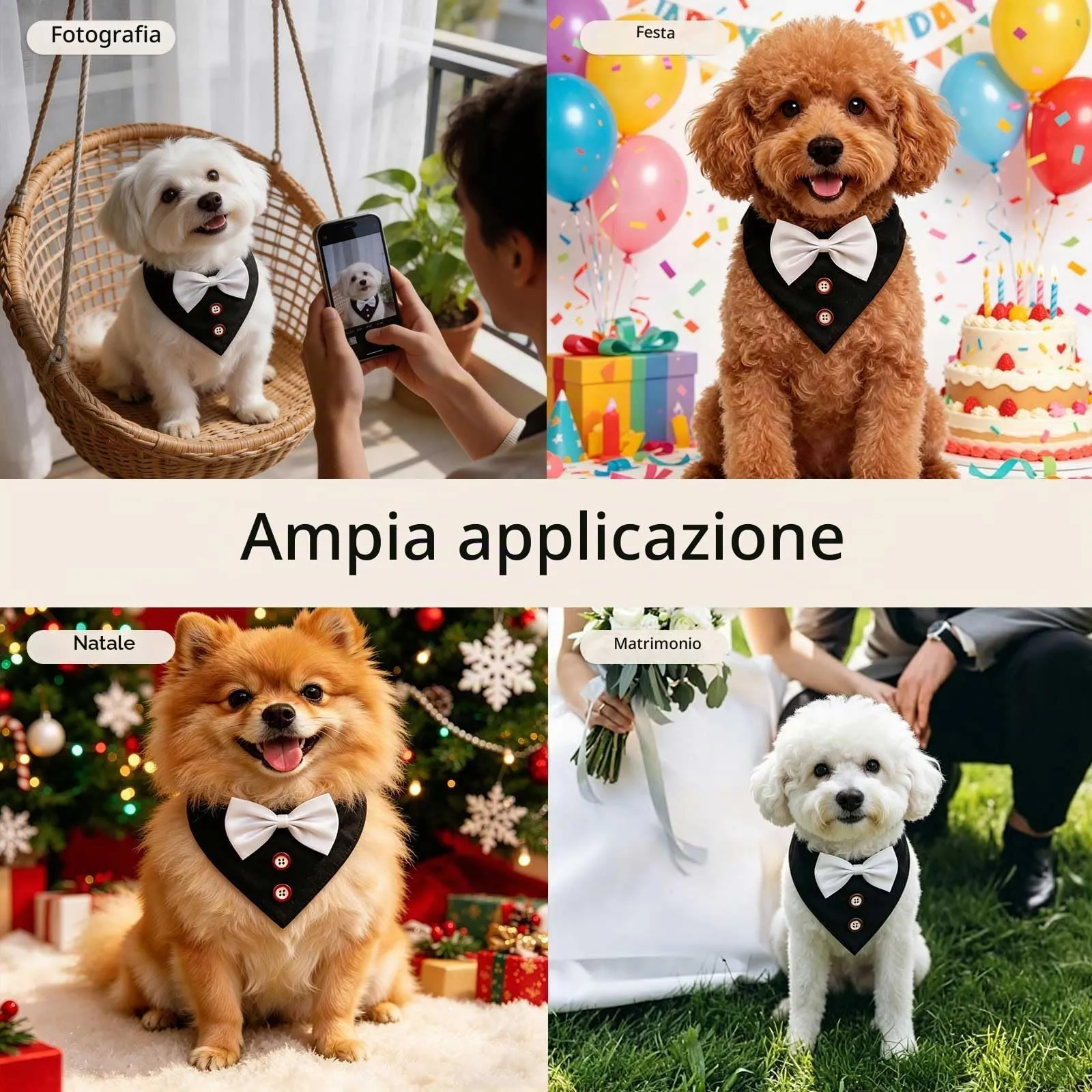 ARYIMYDP Bandana per Cani stile Smoking con Papillon, Cotone Regolabile per Cani Piccoli e Medi - immagine 5