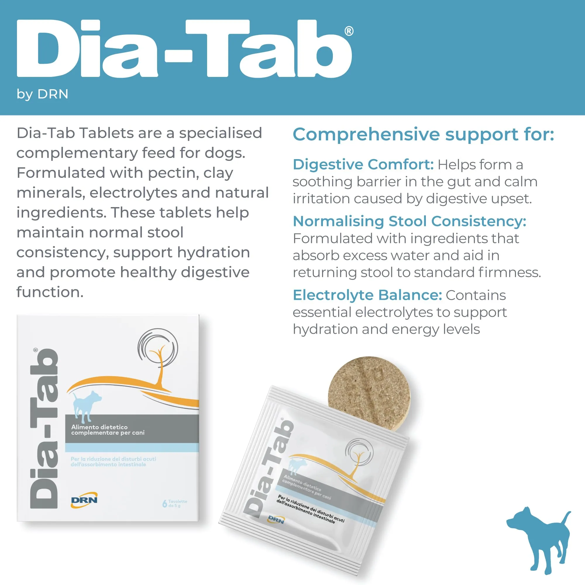 DRN Dia-Tab Integratore Intestinale per Cani, 6 Tavolette da 5 g - immagine 3