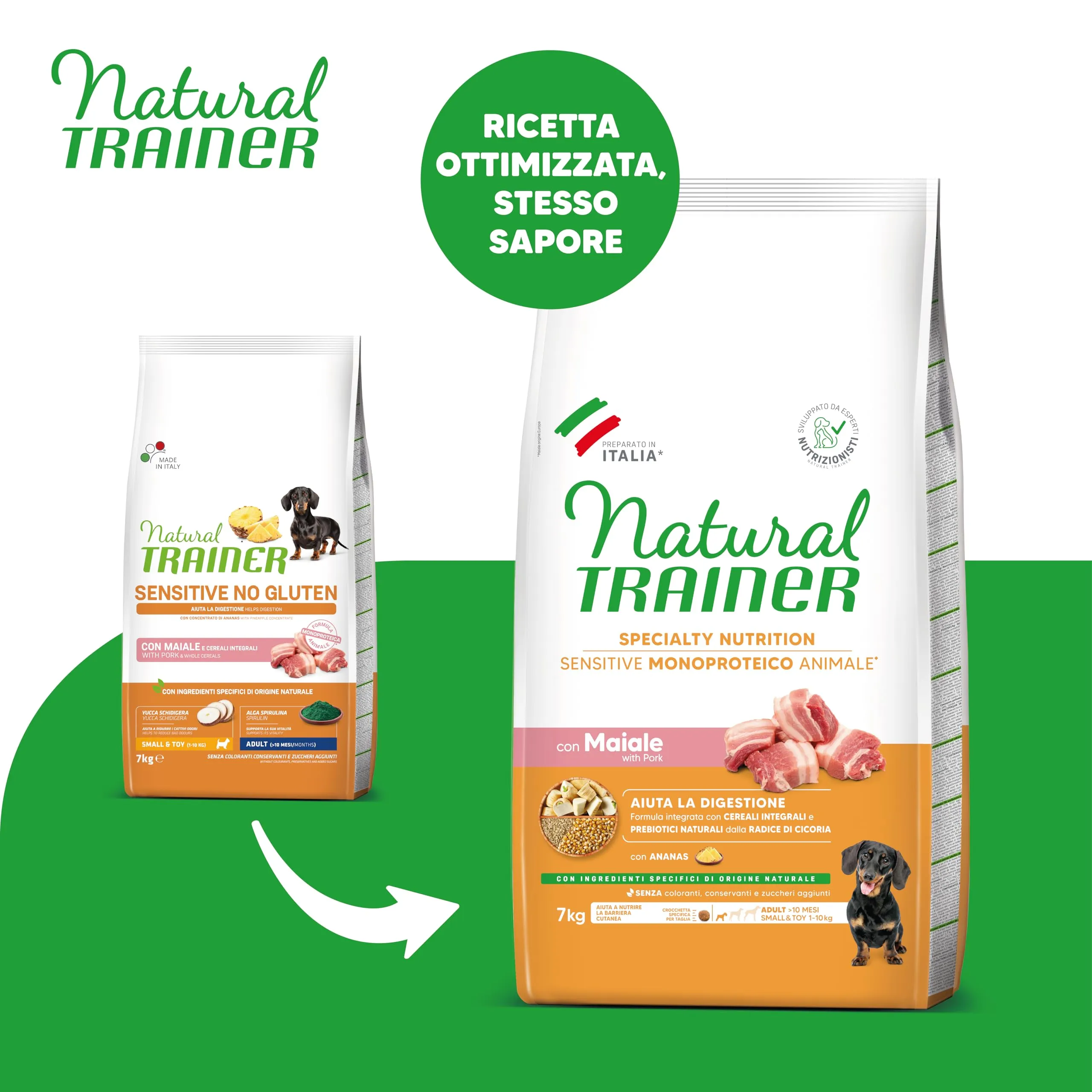 Trainer Natural Sensitive No Gluten Dog Food for Small & Toy Adults with Pork, 7kg - immagine 2