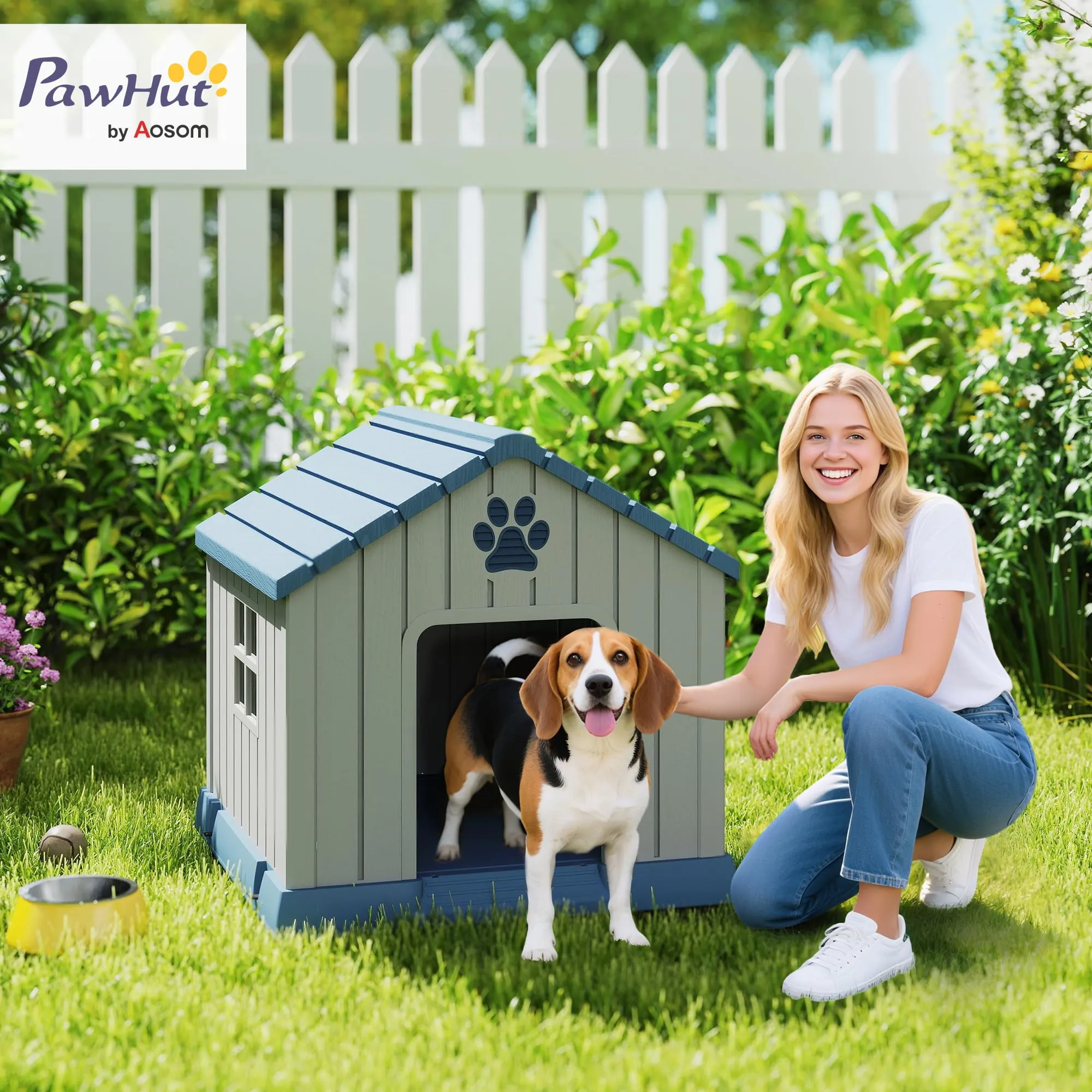 PawHut Cuccia per Cani Taglia Media da Esterno in Plastica, 85x79x82 cm, Grigio - immagine 2