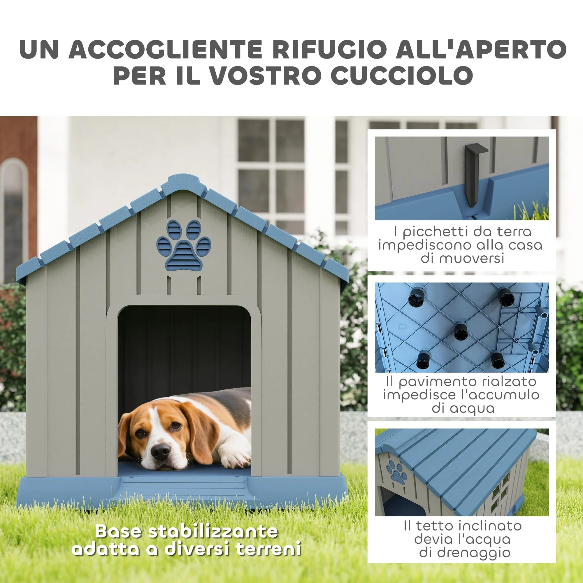 PawHut Cuccia per Cani Taglia Media da Esterno in Plastica, 85x79x82 cm, Grigio - immagine 3