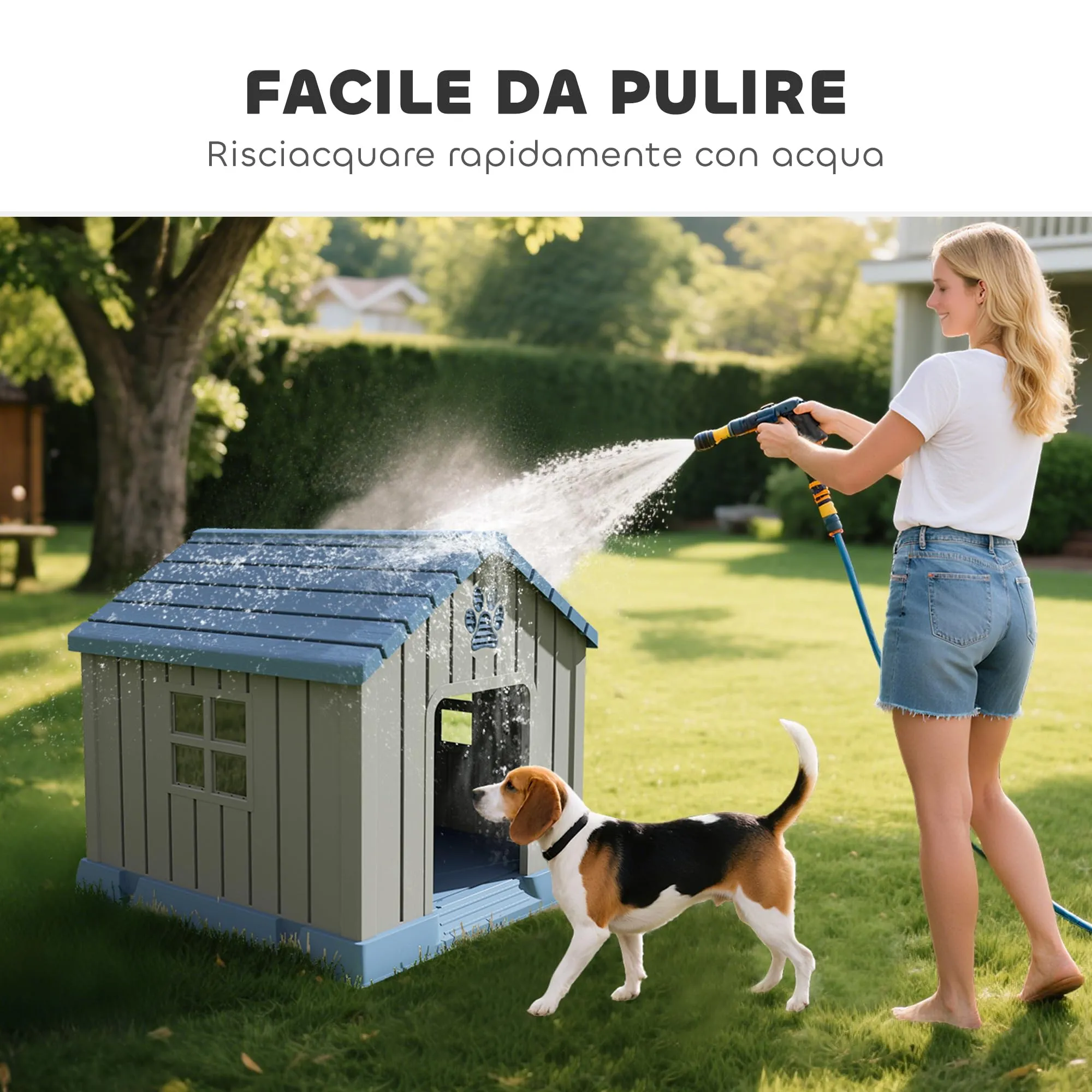 PawHut Cuccia per Cani Taglia Media da Esterno in Plastica, 85x79x82 cm, Grigio - immagine 4