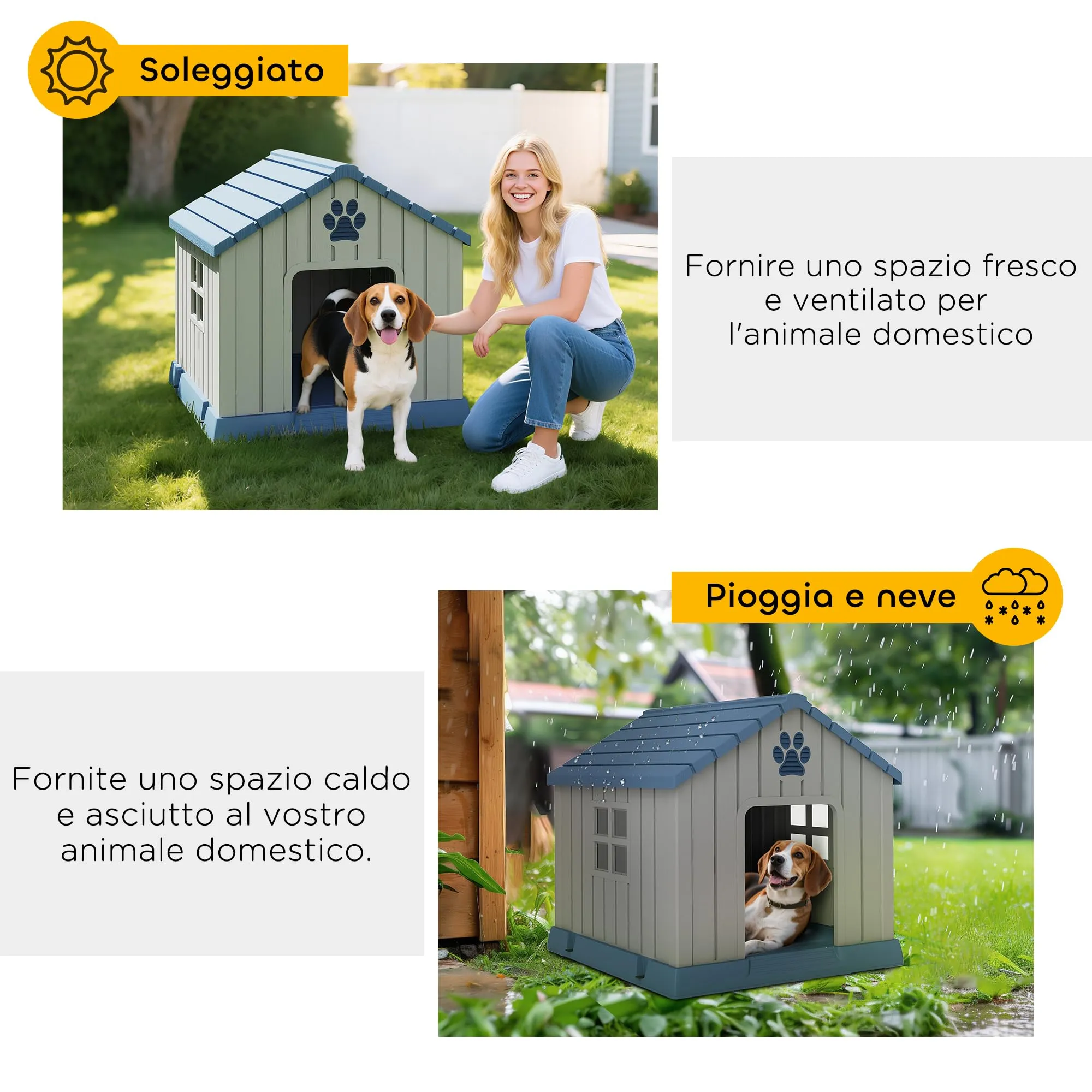 PawHut Cuccia per Cani Taglia Media da Esterno in Plastica, 85x79x82 cm, Grigio - immagine 5