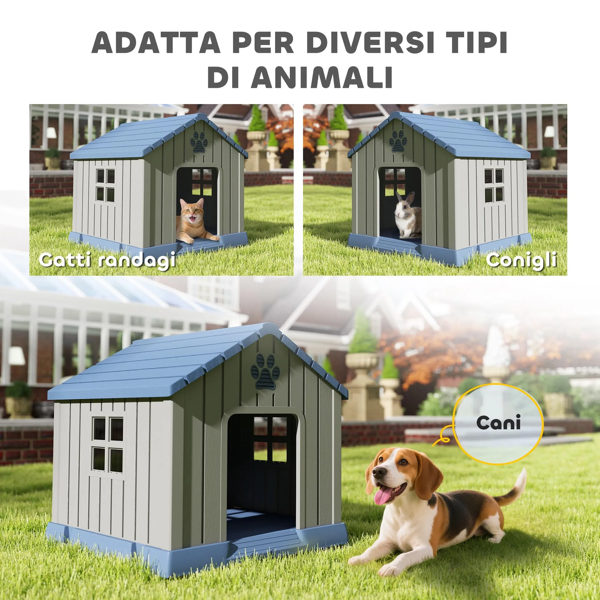 PawHut Cuccia per Cani Taglia Media da Esterno in Plastica, 85x79x82 cm, Grigio - immagine 7