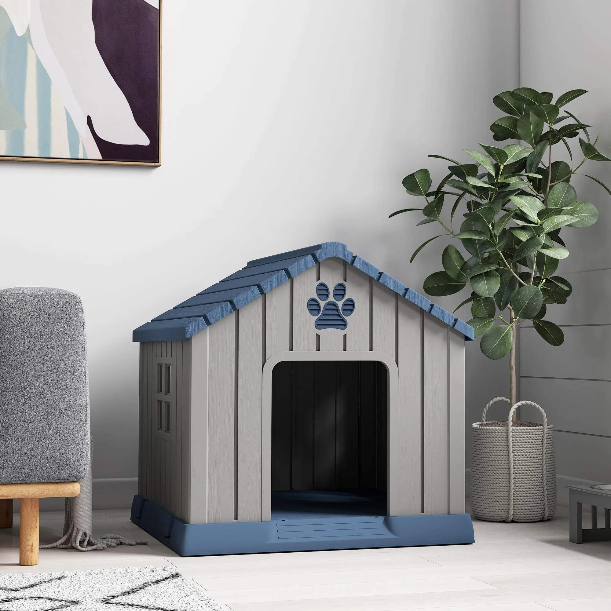 PawHut Cuccia per Cani Taglia Media da Esterno in Plastica, 85x79x82 cm, Grigio - immagine 9