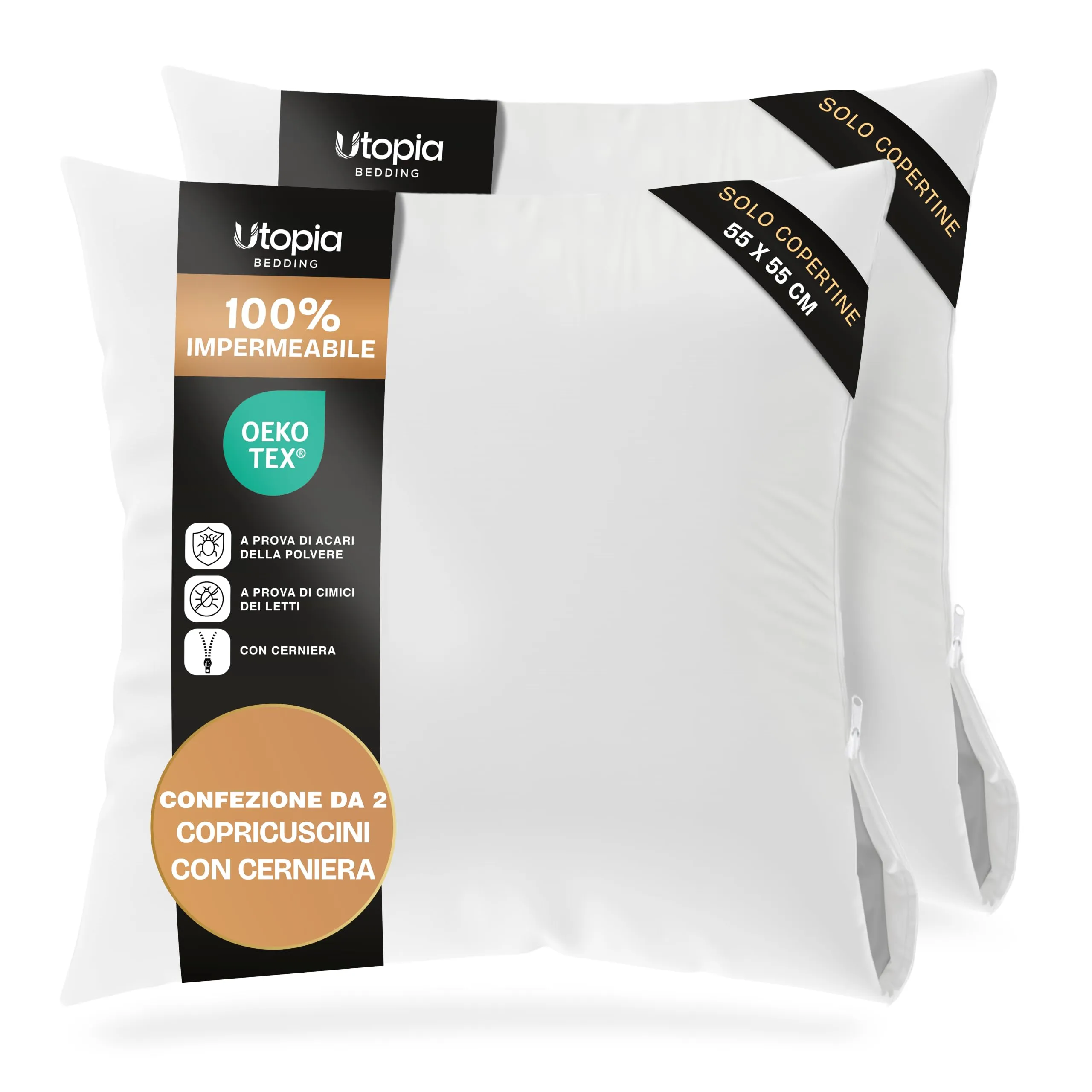 Utopia Bedding Copricuscini Impermeabili con Cerniera, 55 x 55 cm, Set di 2, Bianco - immagine 1