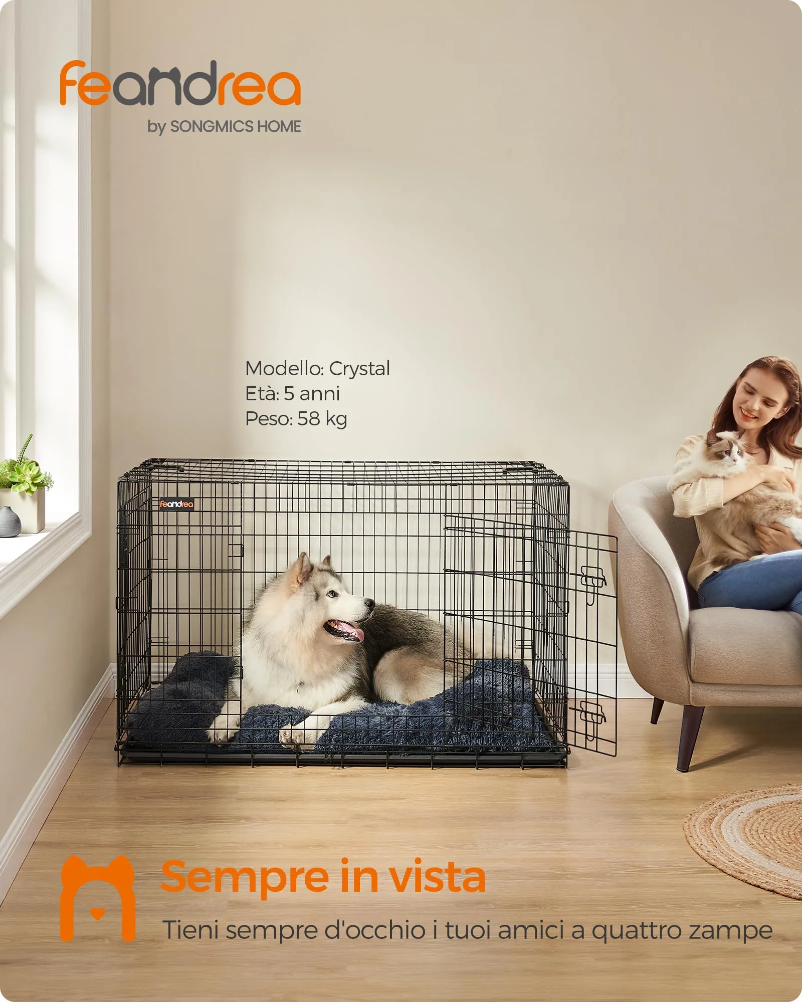 Feandrea Gabbia per Cani Pieghevole con 2 Porte e Vassoio Rimovibile, 136 x 79 x 84 cm, XXXL, Nero PPD054B01 - immagine 2