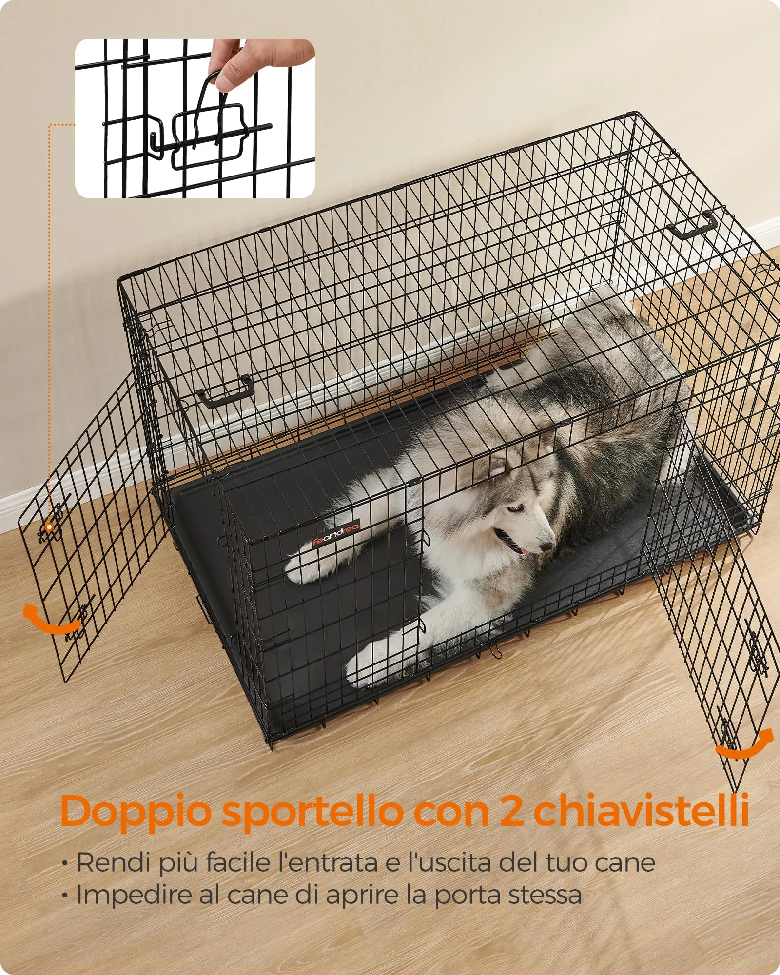 Feandrea Gabbia per Cani Pieghevole con 2 Porte e Vassoio Rimovibile, 136 x 79 x 84 cm, XXXL, Nero PPD054B01 - immagine 3