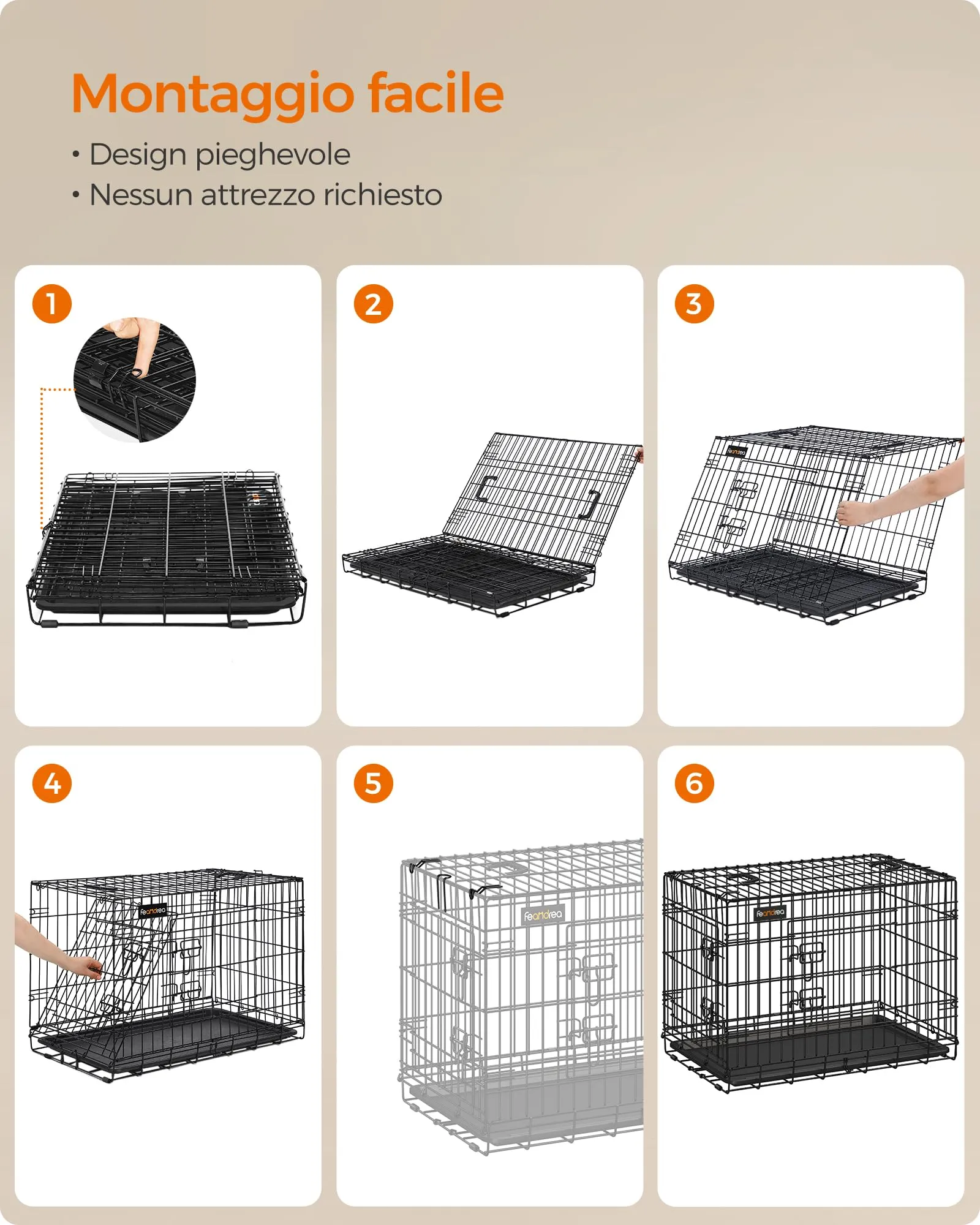 Feandrea Gabbia per Cani Pieghevole con 2 Porte e Vassoio Rimovibile, 136 x 79 x 84 cm, XXXL, Nero PPD054B01 - immagine 5