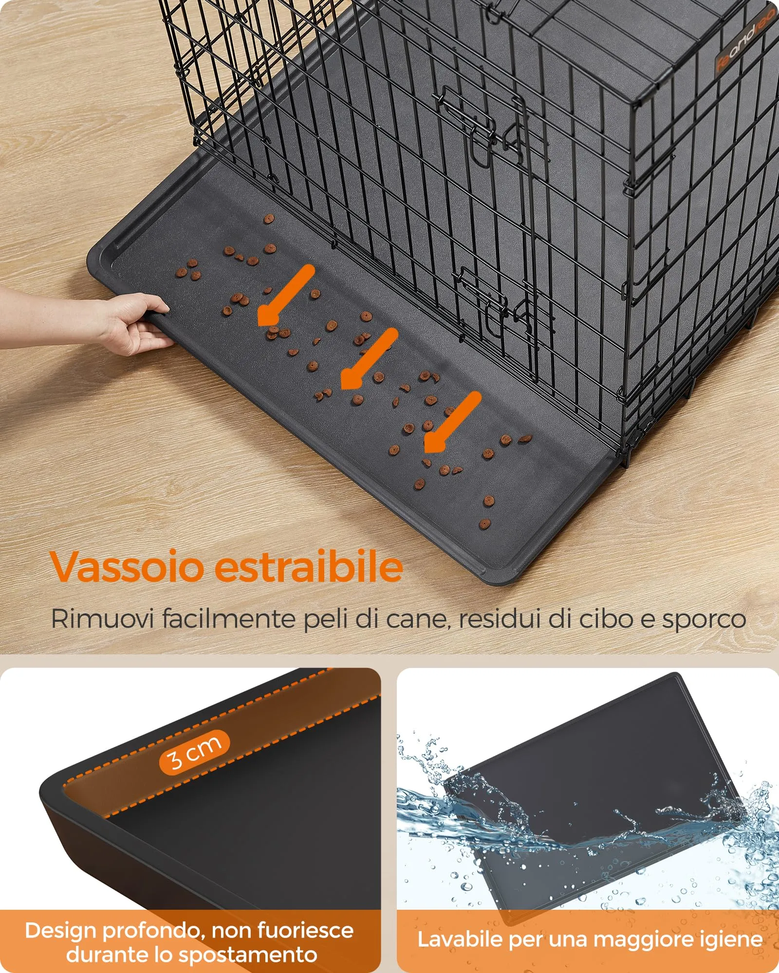 Feandrea Gabbia per Cani Pieghevole con 2 Porte e Vassoio Rimovibile, 136 x 79 x 84 cm, XXXL, Nero PPD054B01 - immagine 6