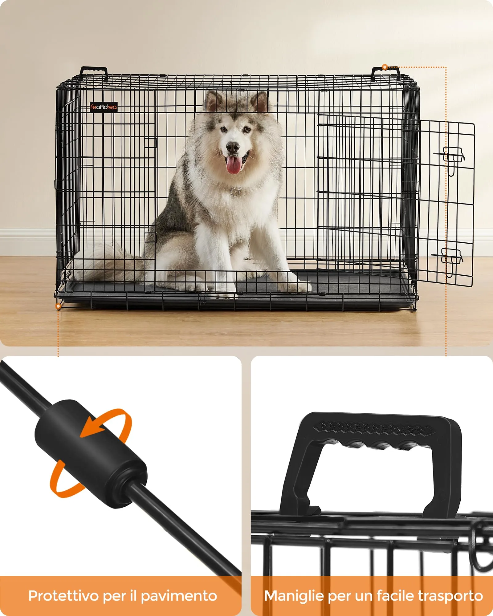 Feandrea Gabbia per Cani Pieghevole con 2 Porte e Vassoio Rimovibile, 136 x 79 x 84 cm, XXXL, Nero PPD054B01 - immagine 7