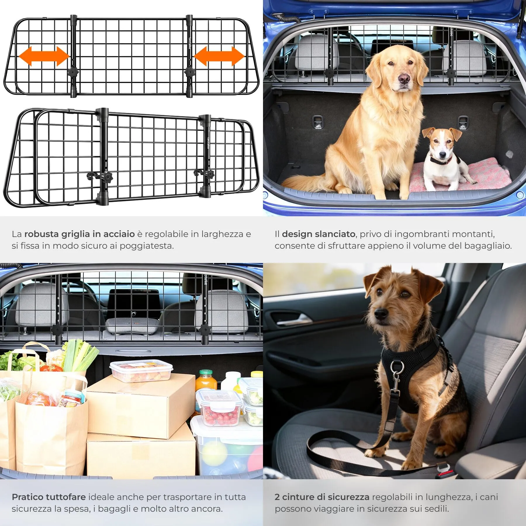 tectake Griglia di Protezione per Cani in Acciaio, Divisorio Regolabile per Auto, Nero - immagine 5