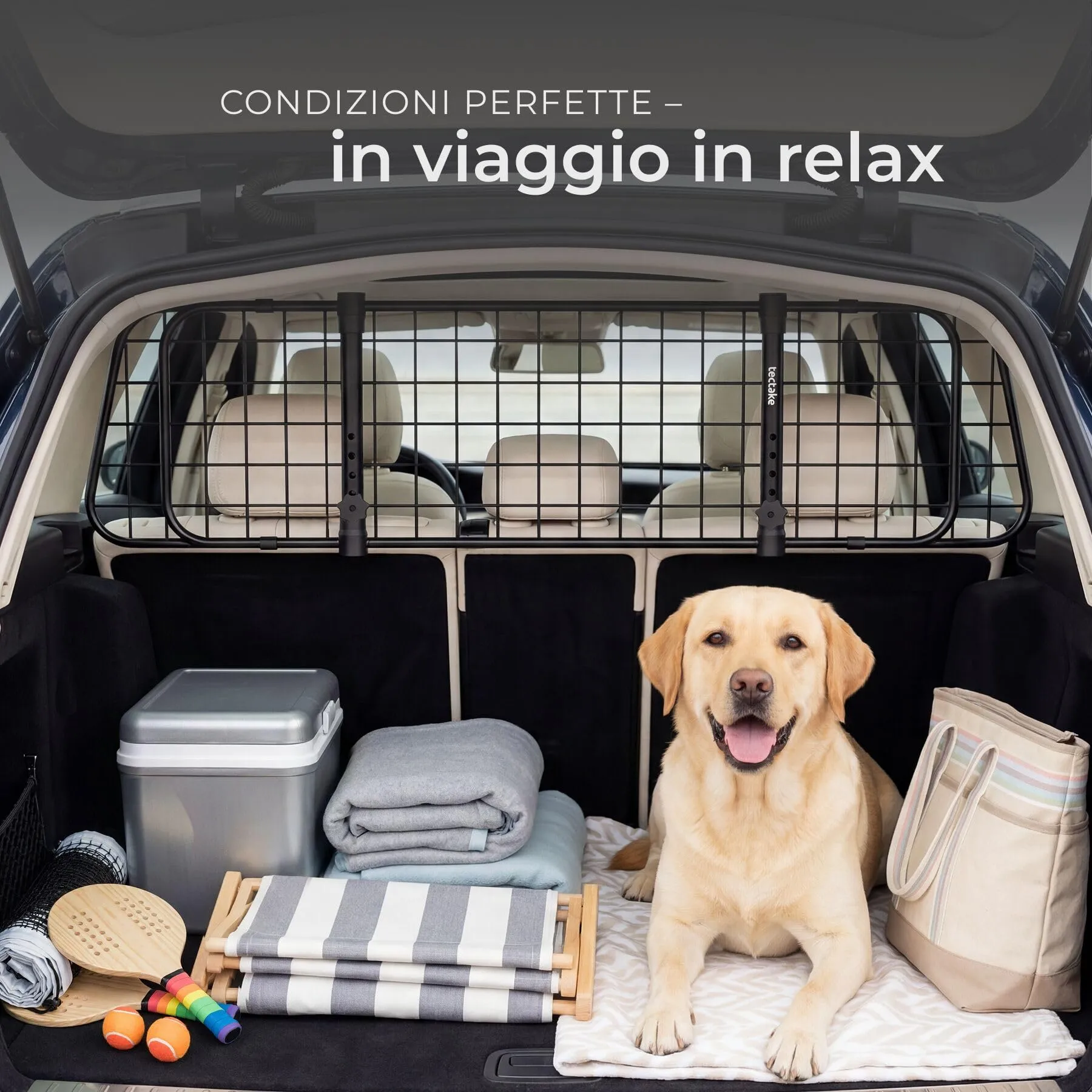 tectake Griglia di Protezione per Cani in Acciaio, Divisorio Regolabile per Auto, Nero - immagine 7