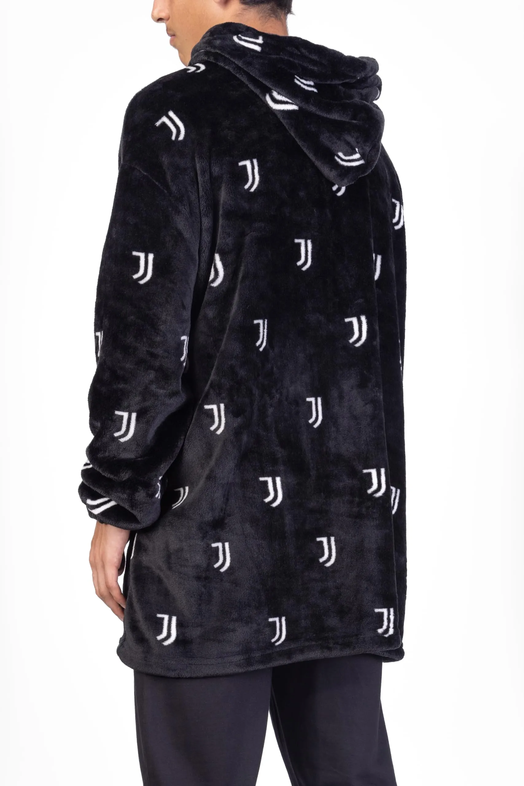 Hermet Juventus Plaid con Maniche e Cappuccio, Poncho Homewear, 100% Poliestere, Taglia Unica - immagine 2