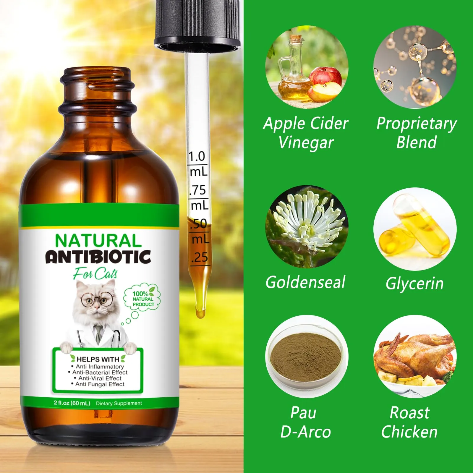 Bieyoc Antibiotici per Gatti, Supporto Sistema Immunitario e Sollievo da Infezioni e Allergie, Gusto Pollo, 60ml - immagine 4