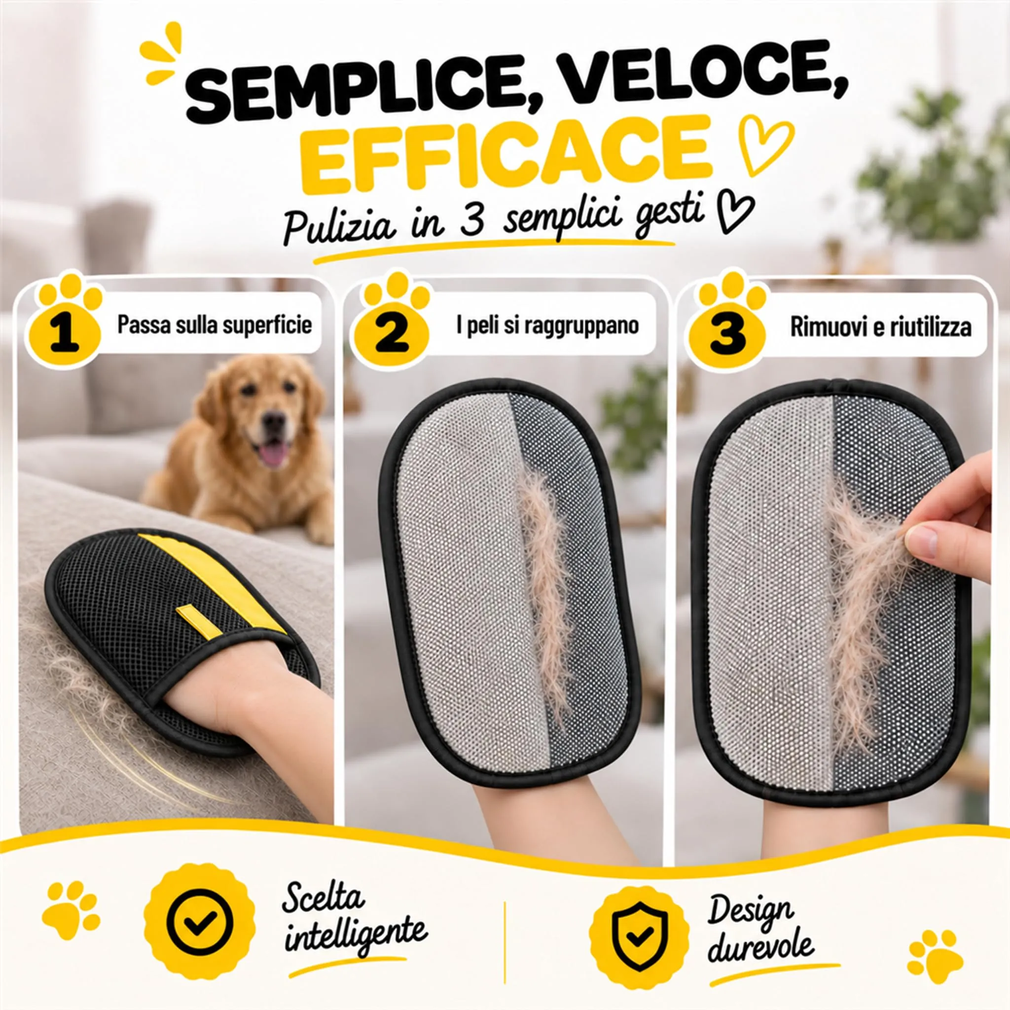 PRISMAL Guanto Rimuovi Peli per Gatti e Cani, Set 2 Pezzi, Lavabile e Riutilizzabile - immagine 3