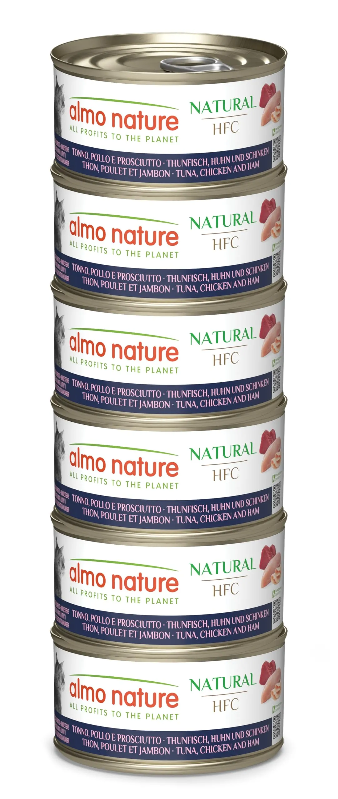 Almo Nature HFC Natural Alimento Umido per Gatti Adulti Tonno, Pollo e Prosciutto 70g (Confezione da 6) - immagine 1