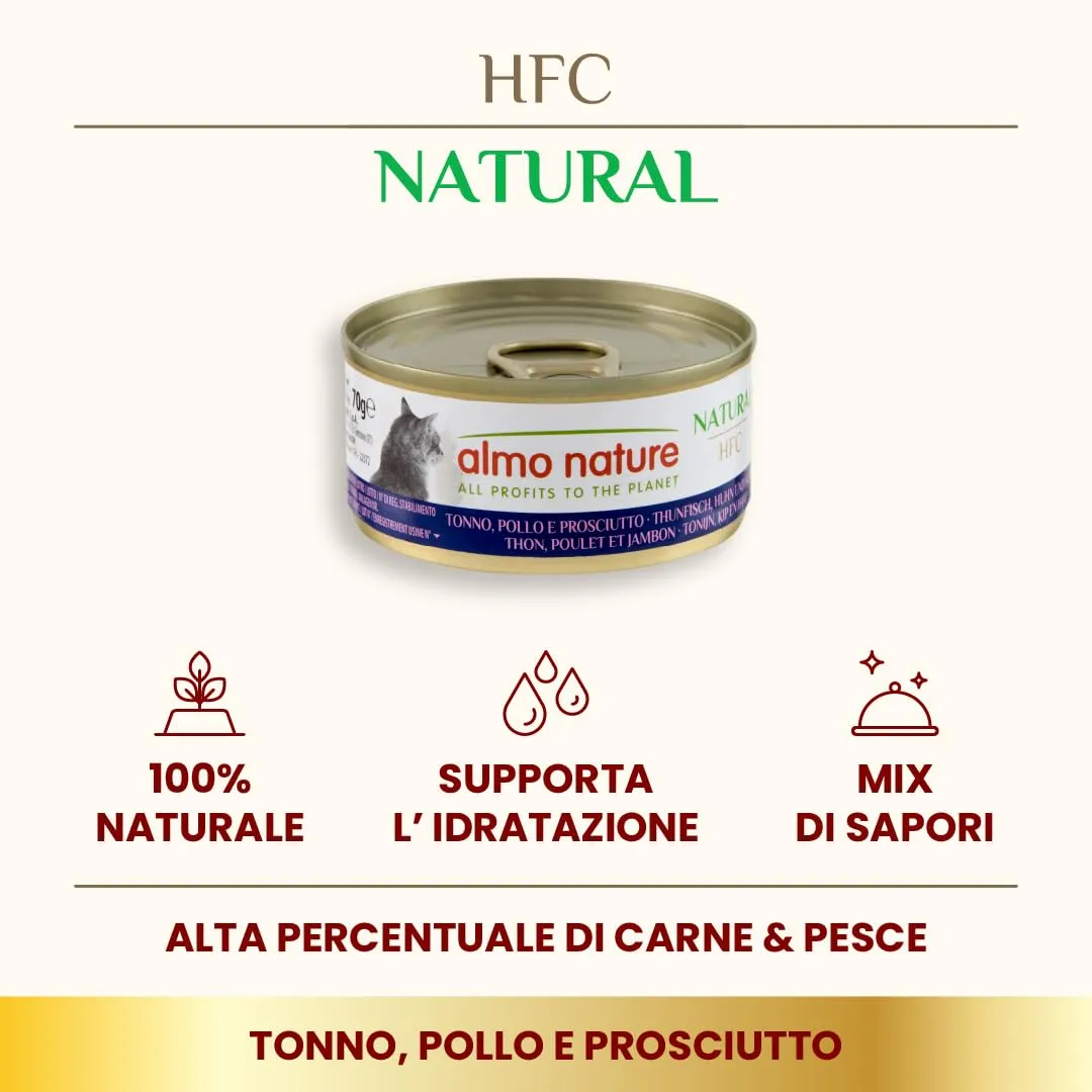 Almo Nature HFC Natural Alimento Umido per Gatti Adulti Tonno, Pollo e Prosciutto 70g (Confezione da 6) - immagine 2