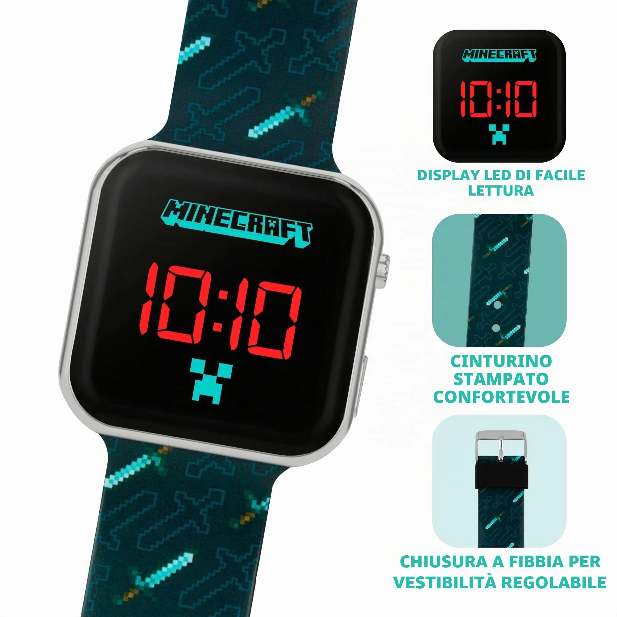 Minecraft Orologio Digitale al Quarzo MIN4097, Nero - immagine 3