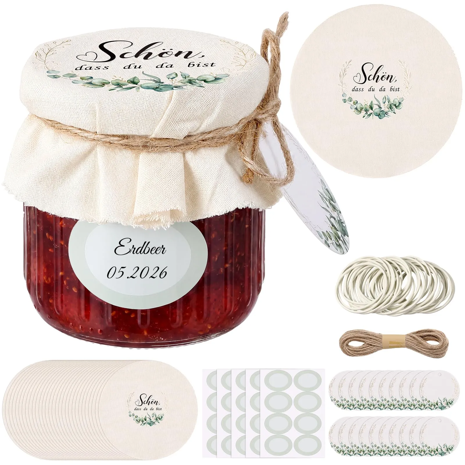Nezyo Set 30 Coperchi Decorativi in Tessuto per Barattoli Mason e Marmellata - immagine 1
