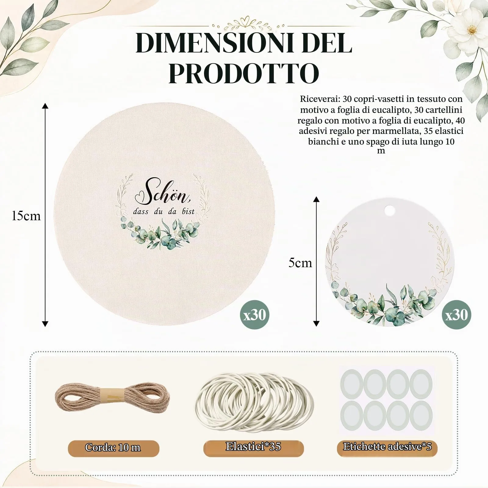 Nezyo Set 30 Coperchi Decorativi in Tessuto per Barattoli Mason e Marmellata - immagine 2