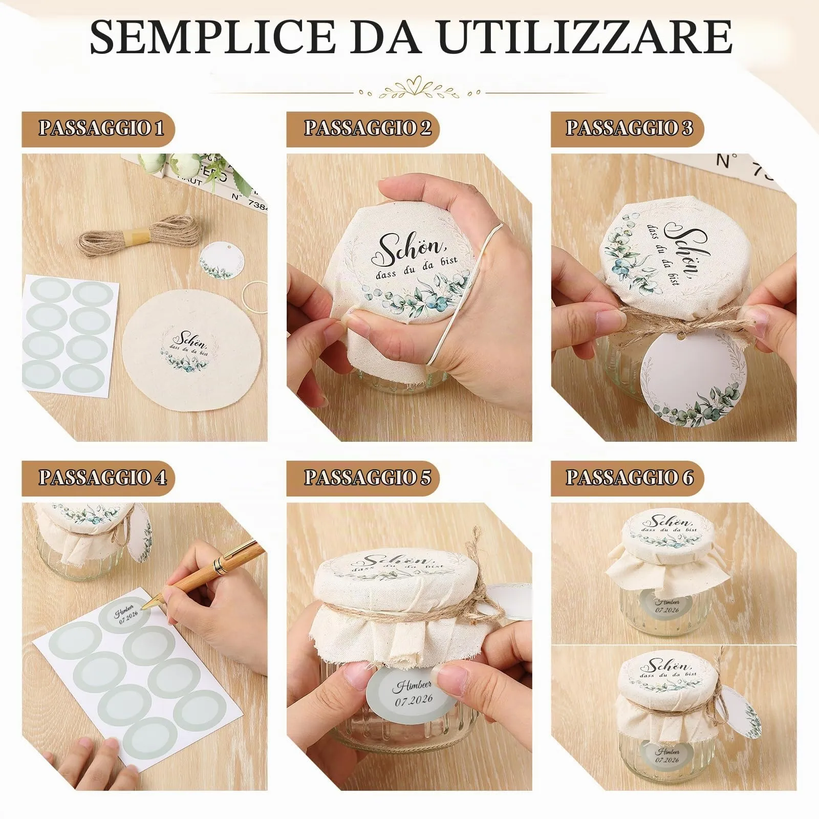 Nezyo Set 30 Coperchi Decorativi in Tessuto per Barattoli Mason e Marmellata - immagine 3