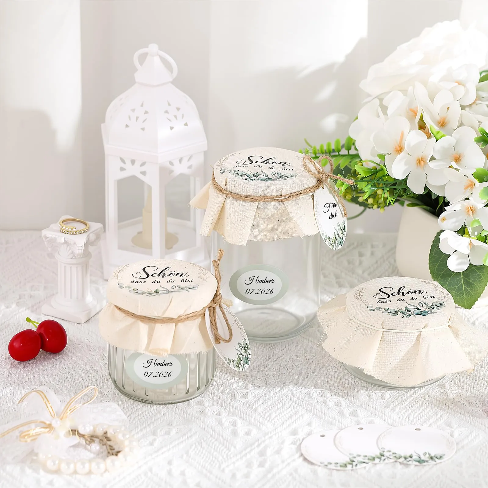 Nezyo Set 30 Coperchi Decorativi in Tessuto per Barattoli Mason e Marmellata - immagine 4