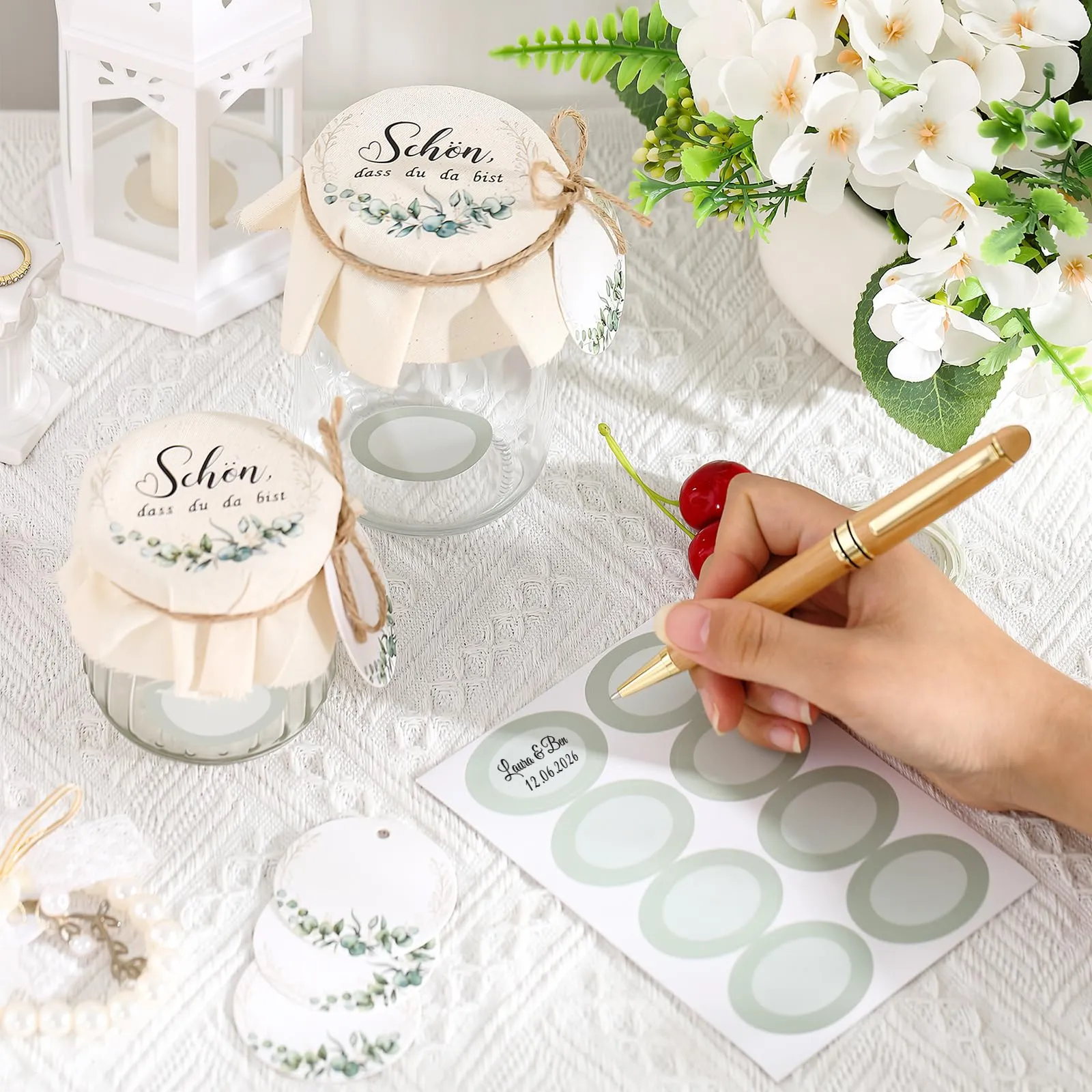 Nezyo Set 30 Coperchi Decorativi in Tessuto per Barattoli Mason e Marmellata - immagine 6