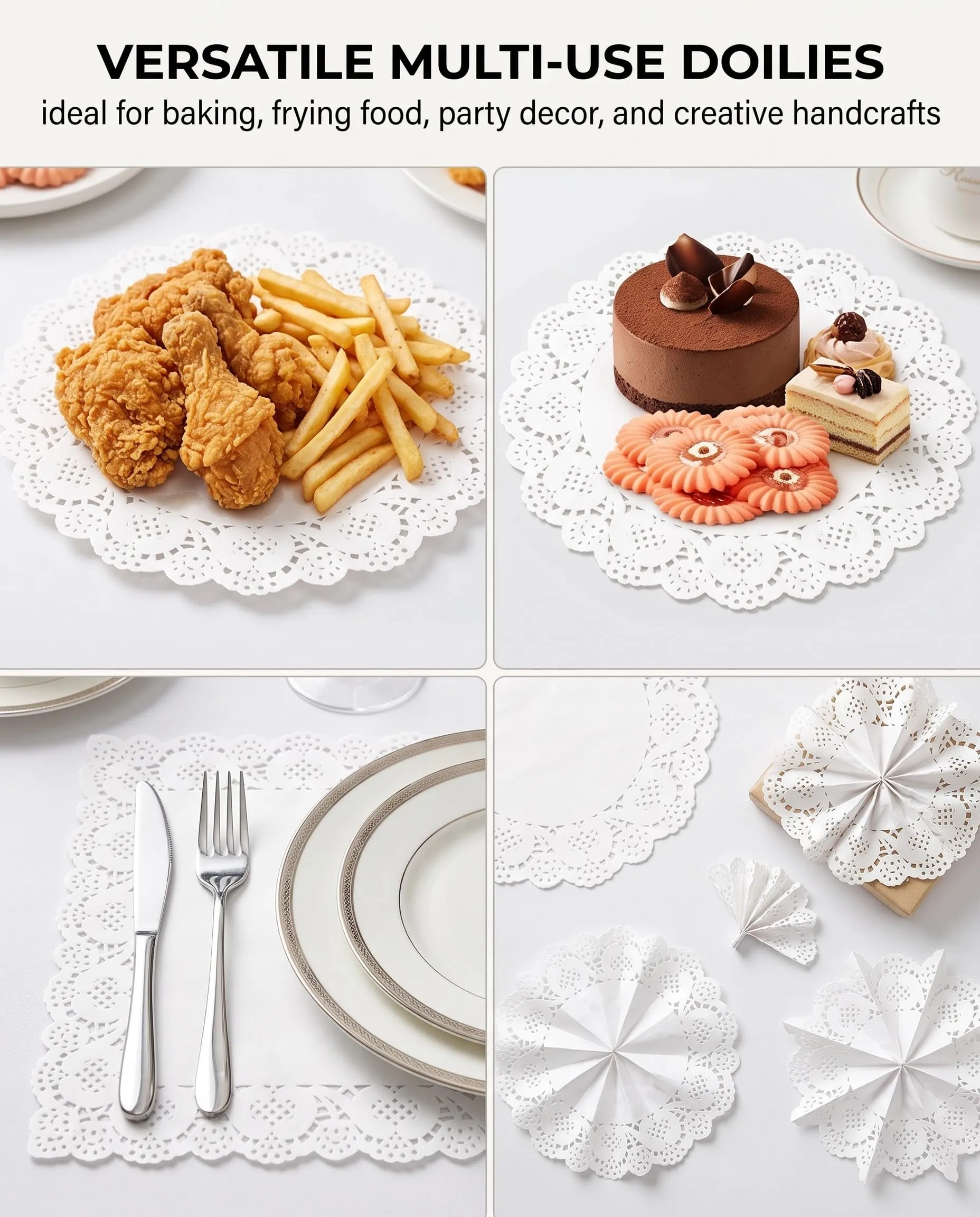SCJJZ Tovagliette Rotonde in Carta Pizzo, 16.5 cm, Bianche Monouso per Dolci e Fritti, 100 Pezzi - immagine 4