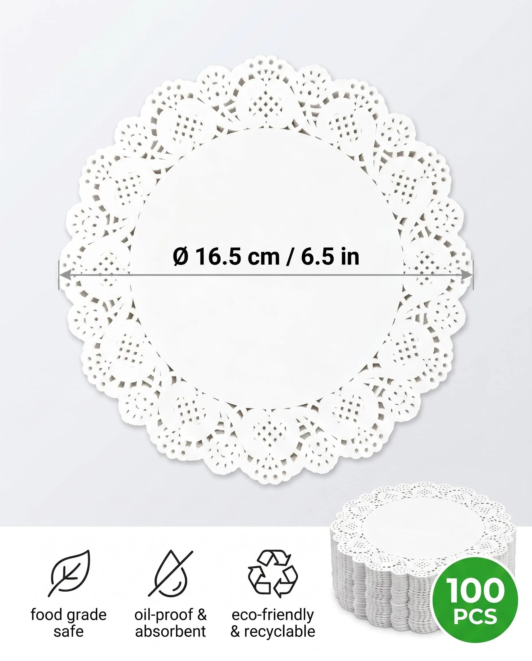 SCJJZ Tovagliette Rotonde in Carta Pizzo, 16.5 cm, Bianche Monouso per Dolci e Fritti, 100 Pezzi - immagine 6