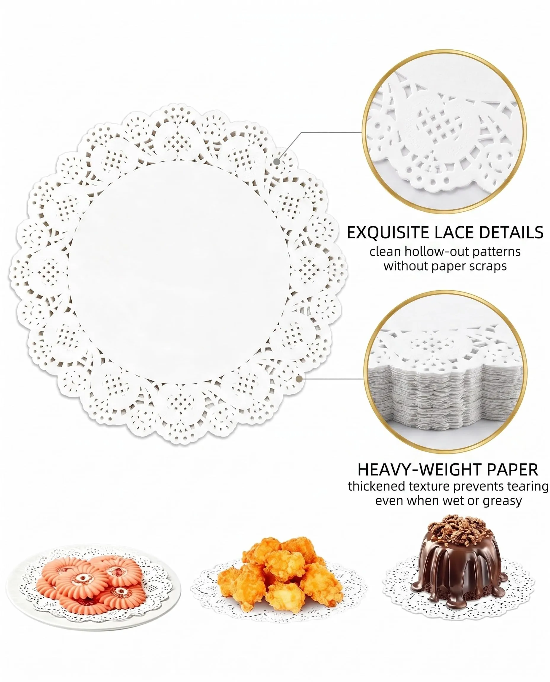 SCJJZ Tovagliette Rotonde in Carta Pizzo, 16.5 cm, Bianche Monouso per Dolci e Fritti, 100 Pezzi - immagine 7