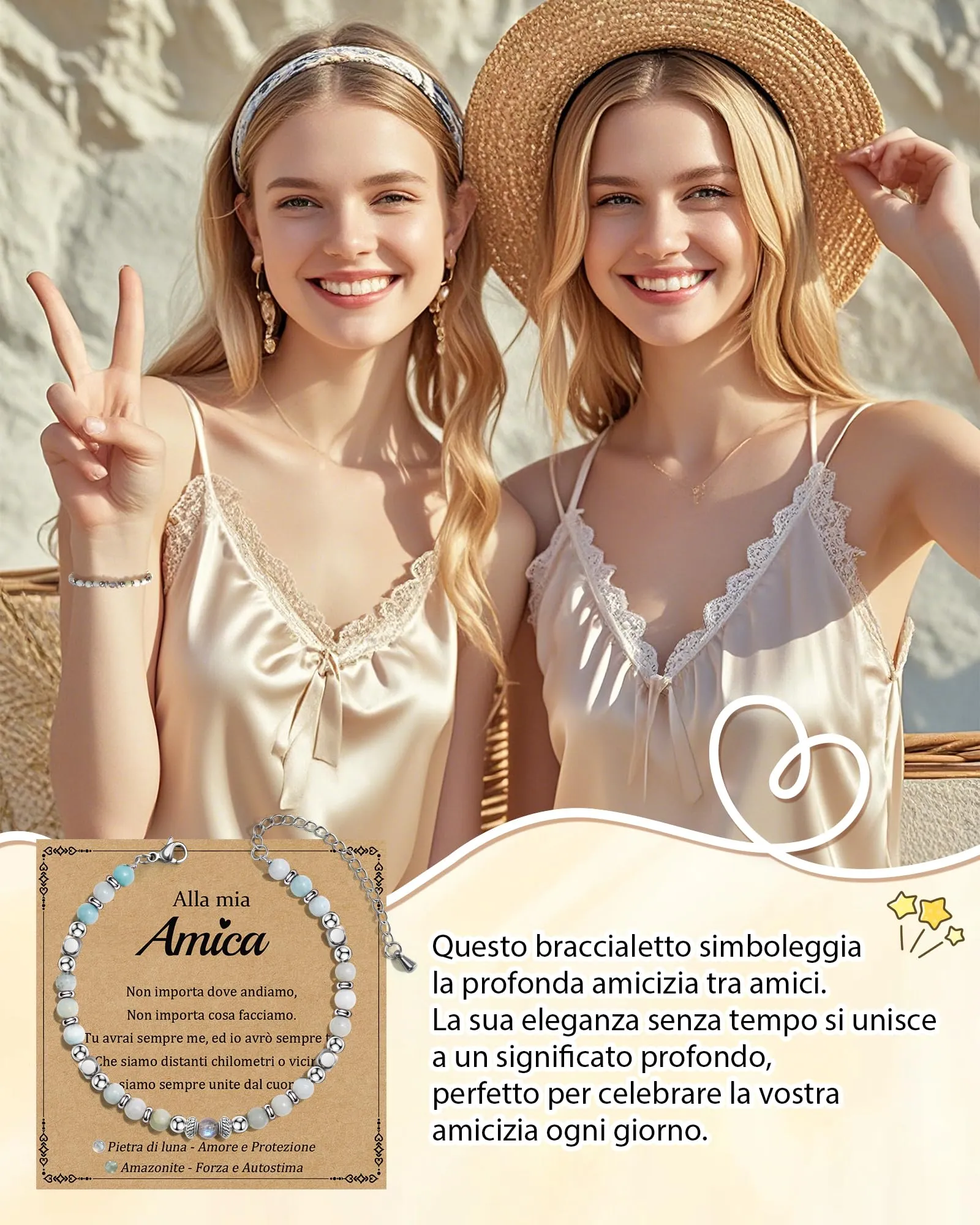 Cheerslife Bracciale Amicizia Donna in Pietre Naturali Luna e Amazonite - immagine 2
