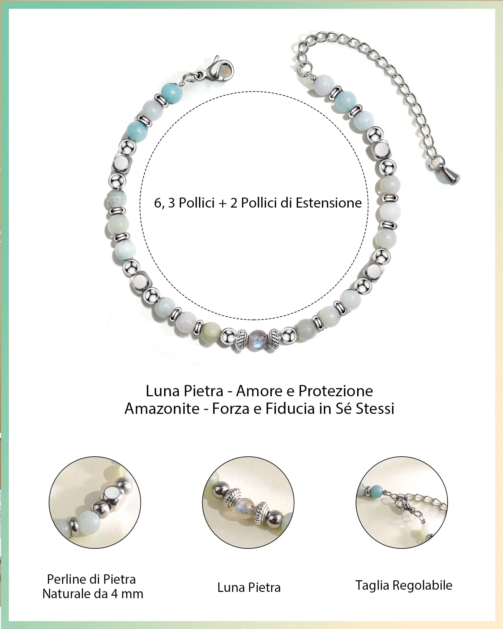 Cheerslife Bracciale Amicizia Donna in Pietre Naturali Luna e Amazonite - immagine 5