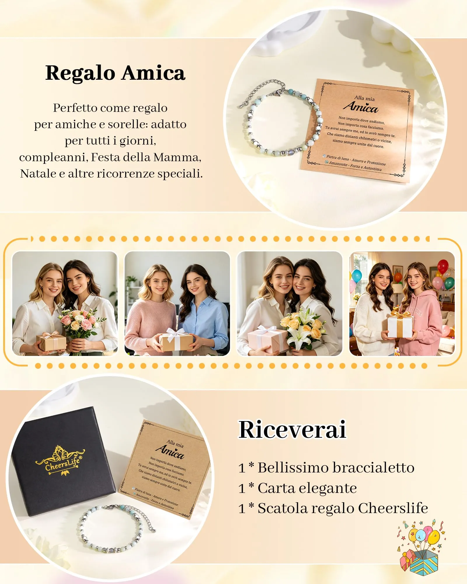Cheerslife Bracciale Amicizia Donna in Pietre Naturali Luna e Amazonite - immagine 6