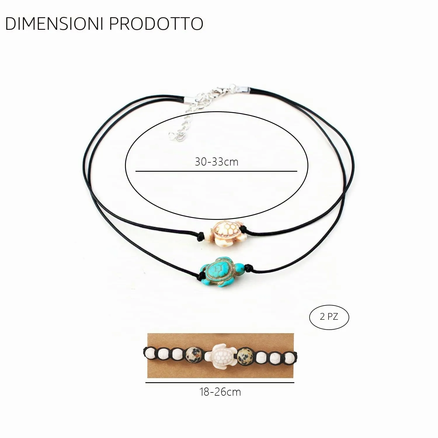 ATBUSS Set di gioielli a tartaruga: 1 collana e 2 braccialetti intrecciati regolabili, blu e bianco - immagine 2