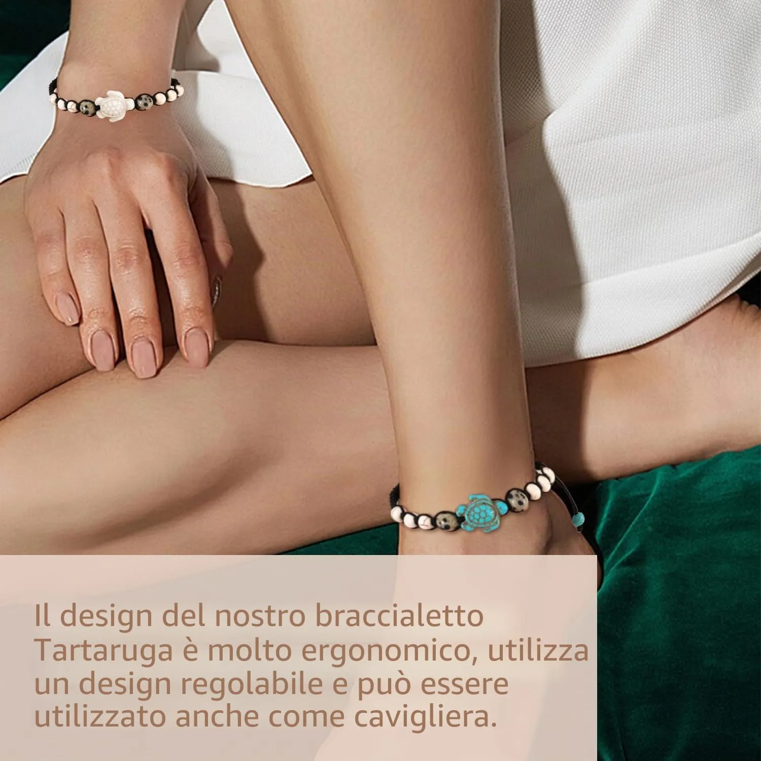 ATBUSS Set di gioielli a tartaruga: 1 collana e 2 braccialetti intrecciati regolabili, blu e bianco - immagine 6