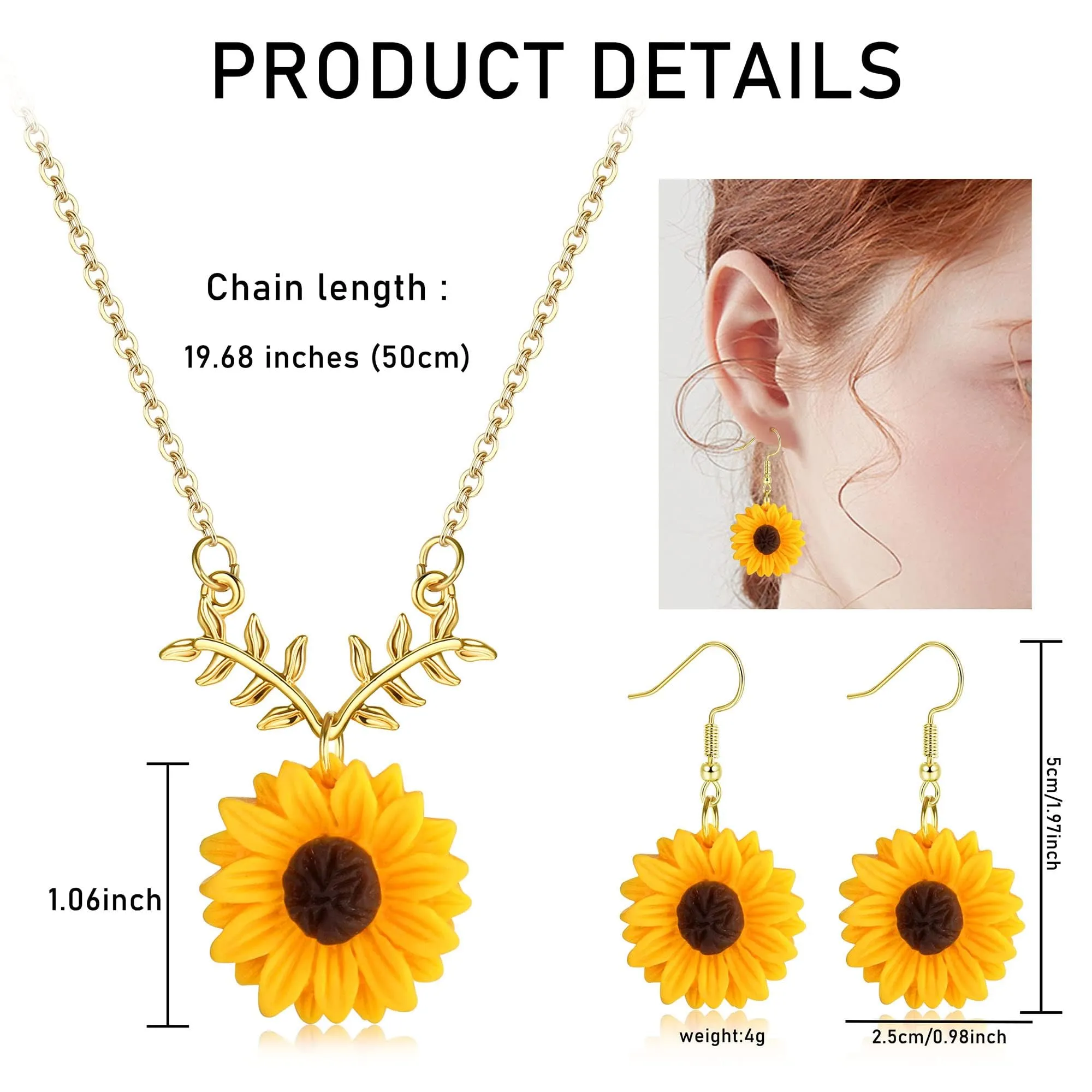 PPGGOPP Set Collana e Orecchini a Forma di Girasole per Donna e Ragazze, Giallo - immagine 2