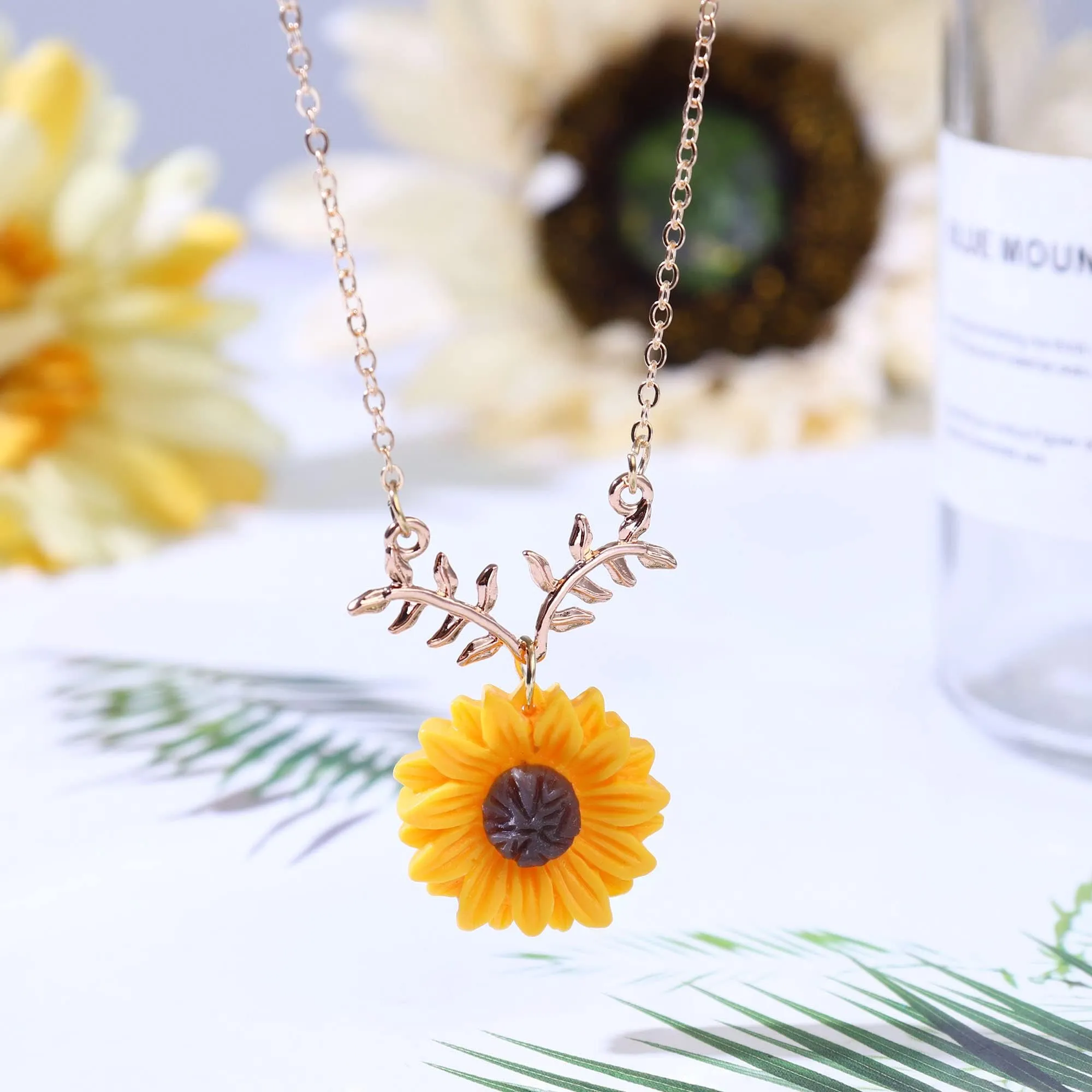 PPGGOPP Set Collana e Orecchini a Forma di Girasole per Donna e Ragazze, Giallo - immagine 5