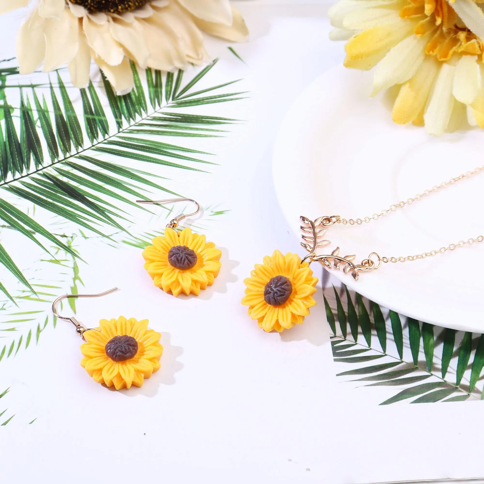 PPGGOPP Set Collana e Orecchini a Forma di Girasole per Donna e Ragazze, Giallo - immagine 7