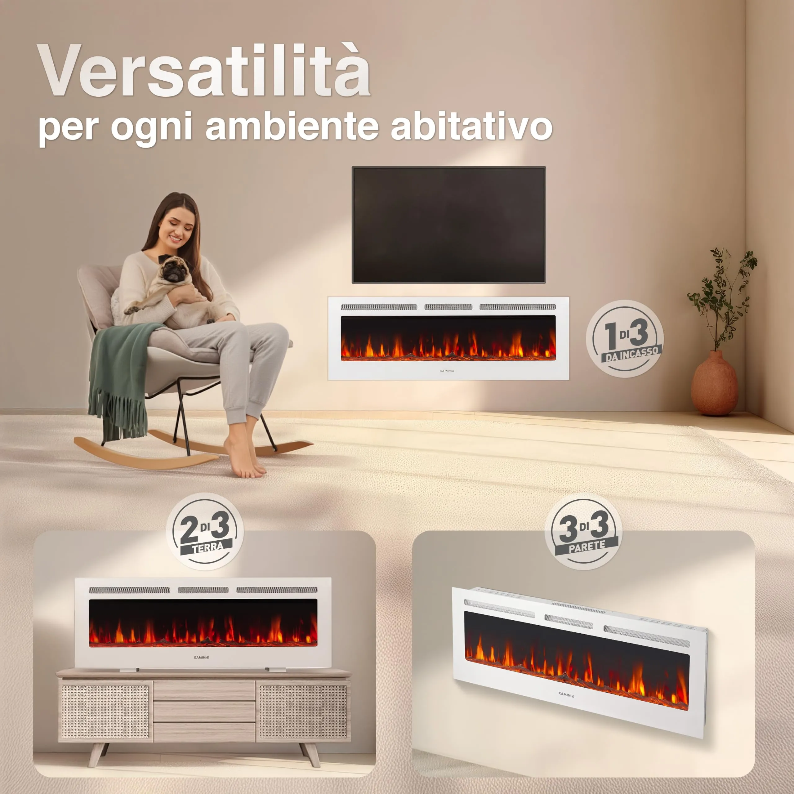 KAMINIO Marlon PRO 50 Camino Elettrico 50 pollici, Bianco - immagine 2