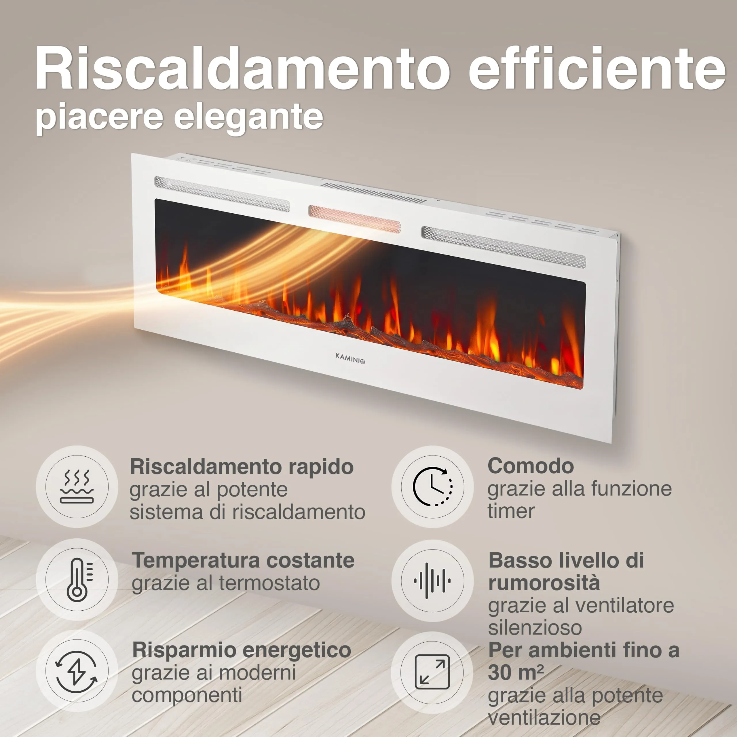 KAMINIO Marlon PRO 50 Camino Elettrico 50 pollici, Bianco - immagine 4